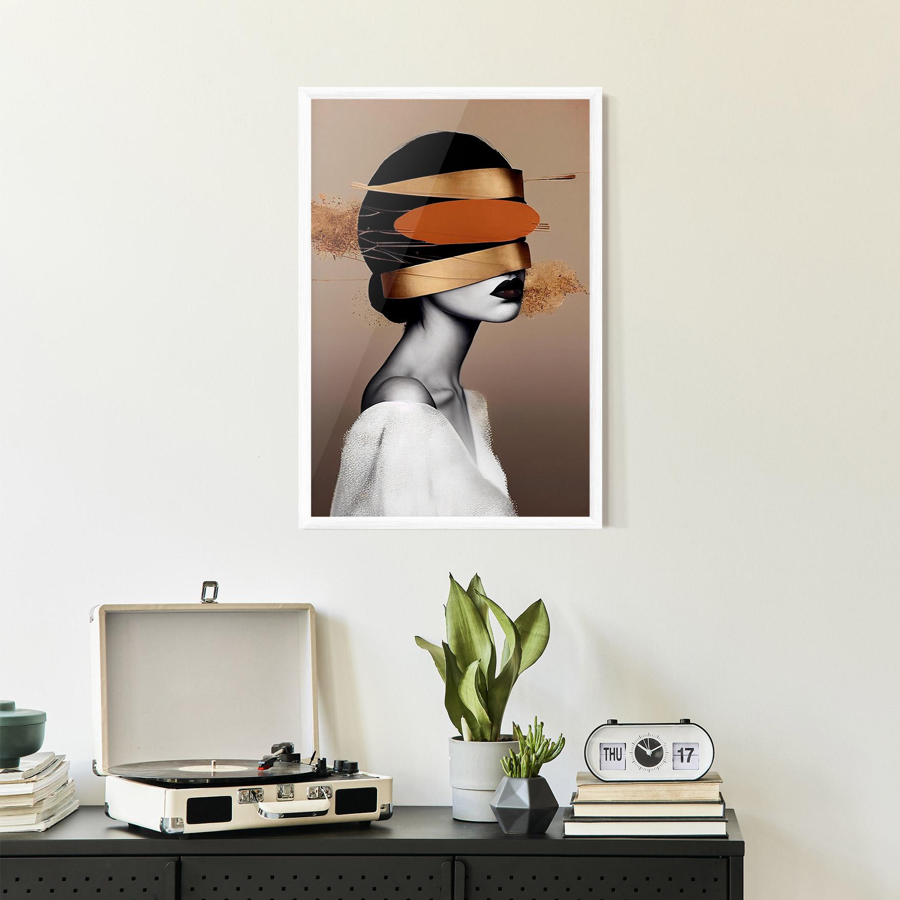 Gerahmte Poster Woman With Gold Lines mockup 2