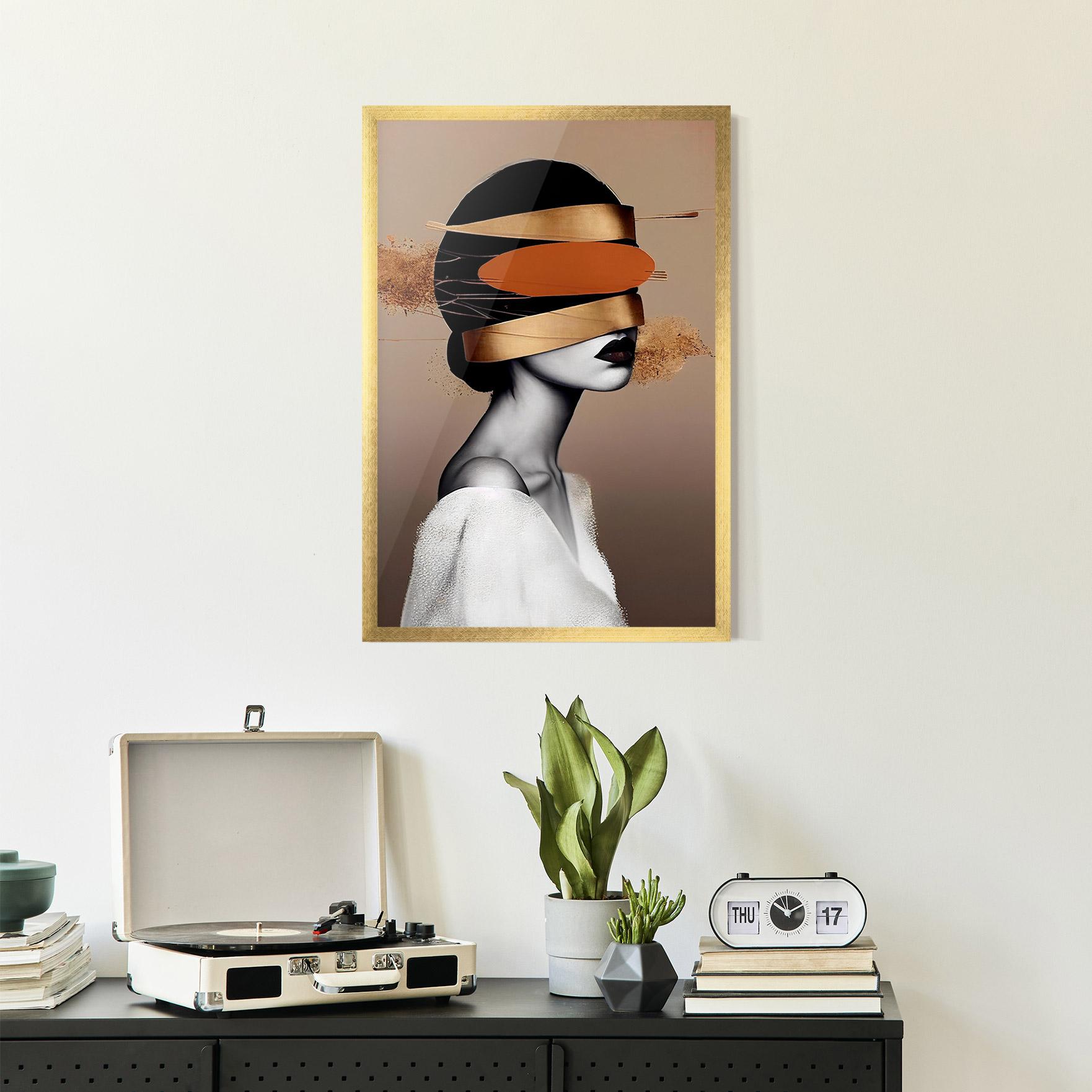 Gerahmte Poster Woman With Gold Lines mockup 2