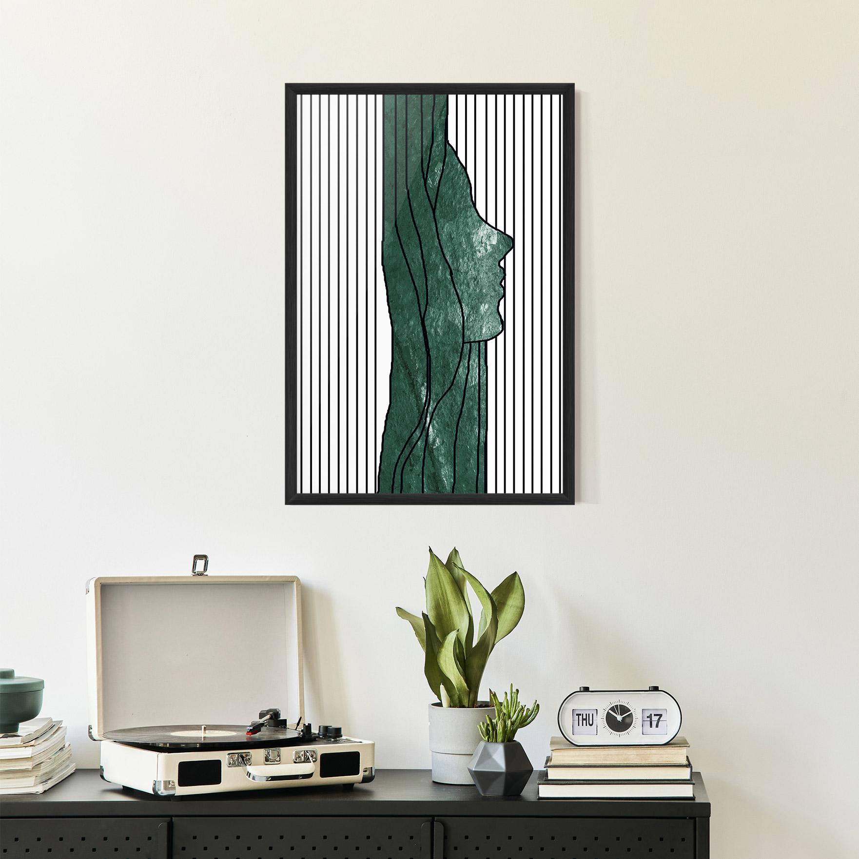 Gerahmte Poster Abstract Green Face mockup 2