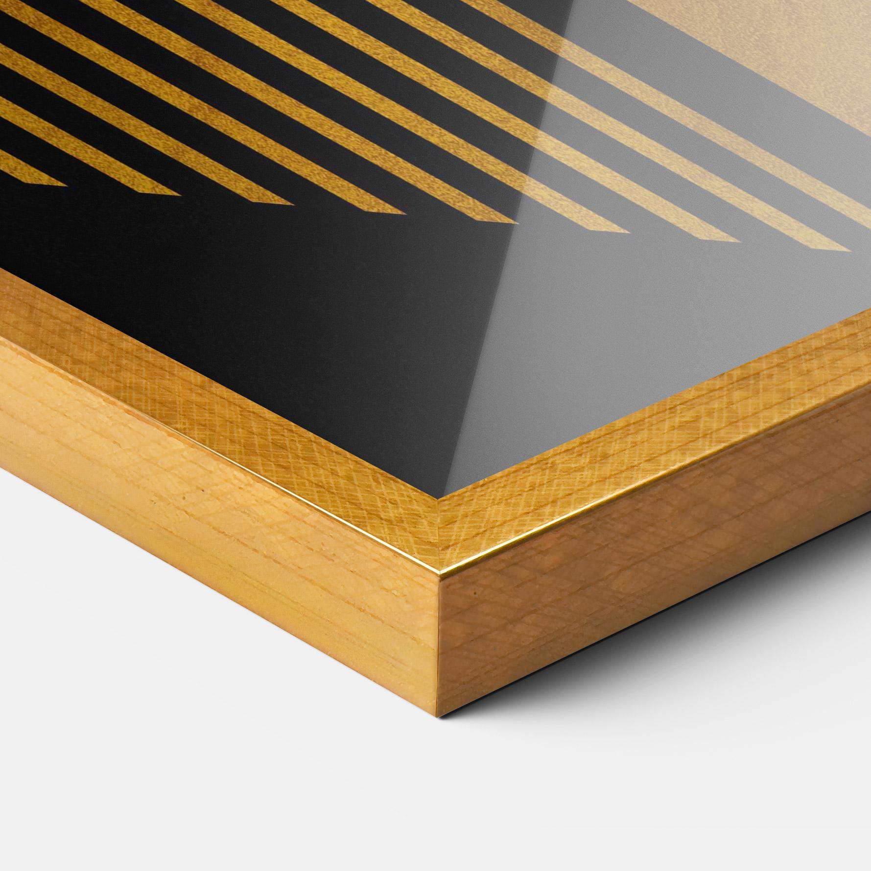 Gerahmte Poster Black Lines On Gold mockup 3