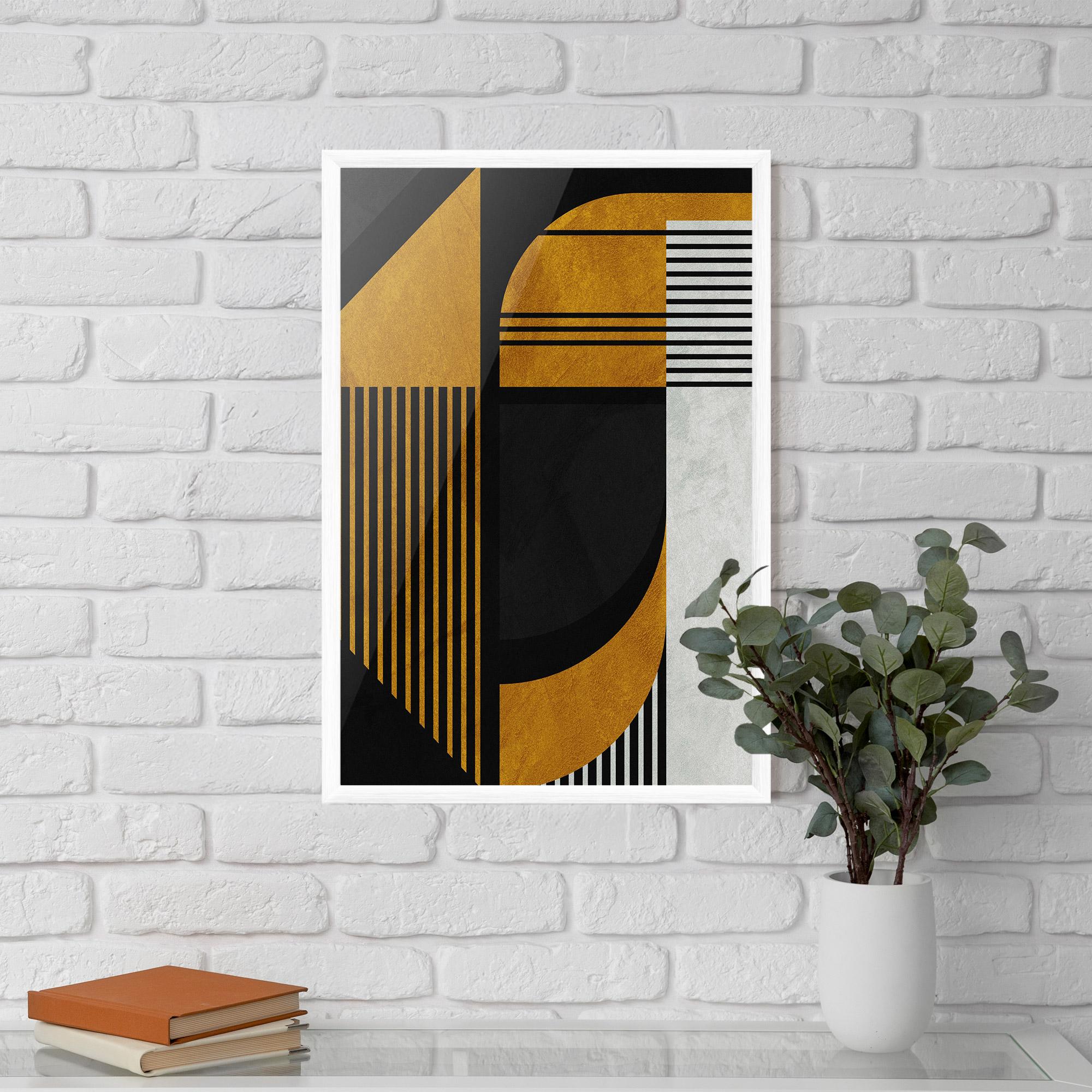 Gerahmte Poster Black Lines On Gold mockup 5