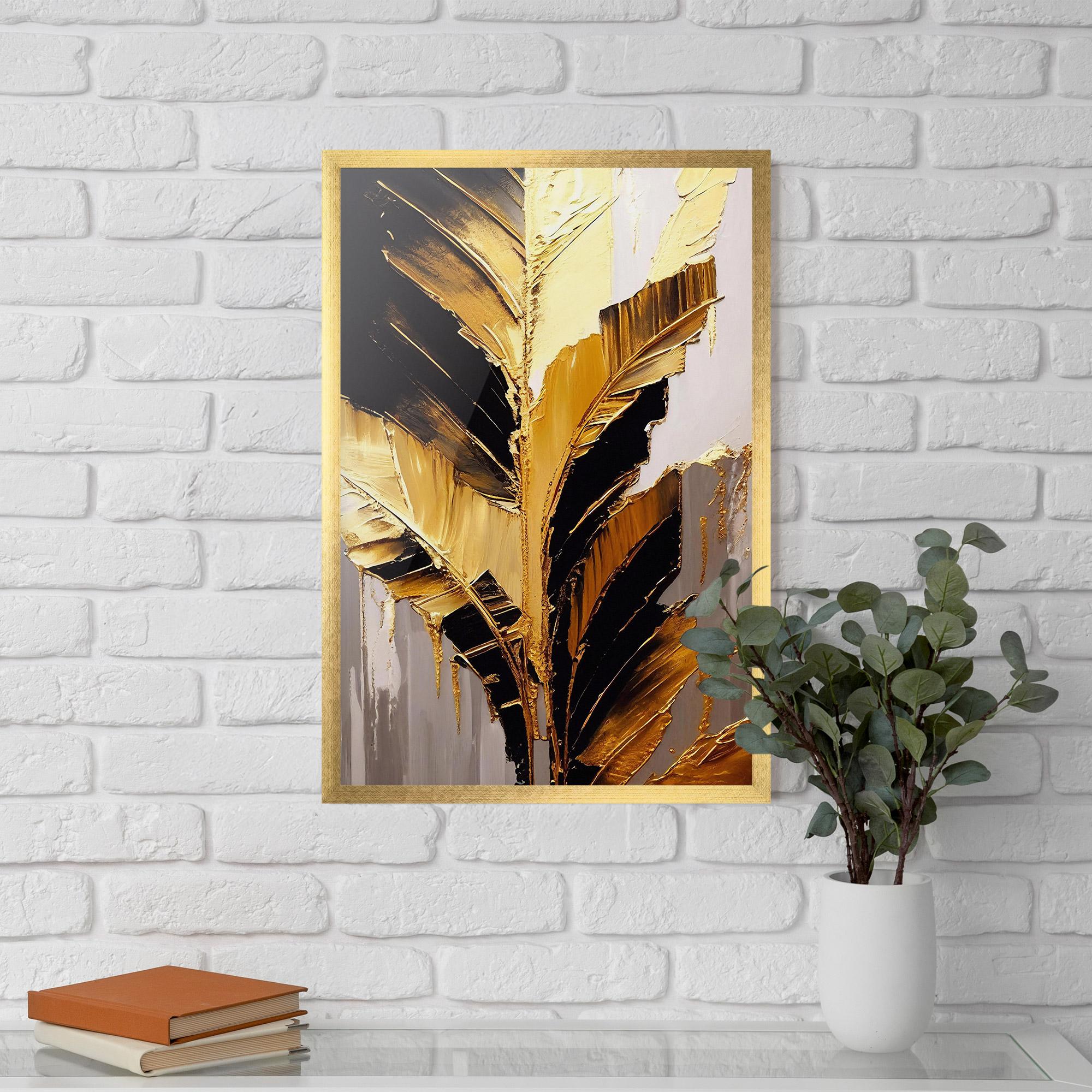 Gerahmte Poster Balck With Gold Leafs mockup 5
