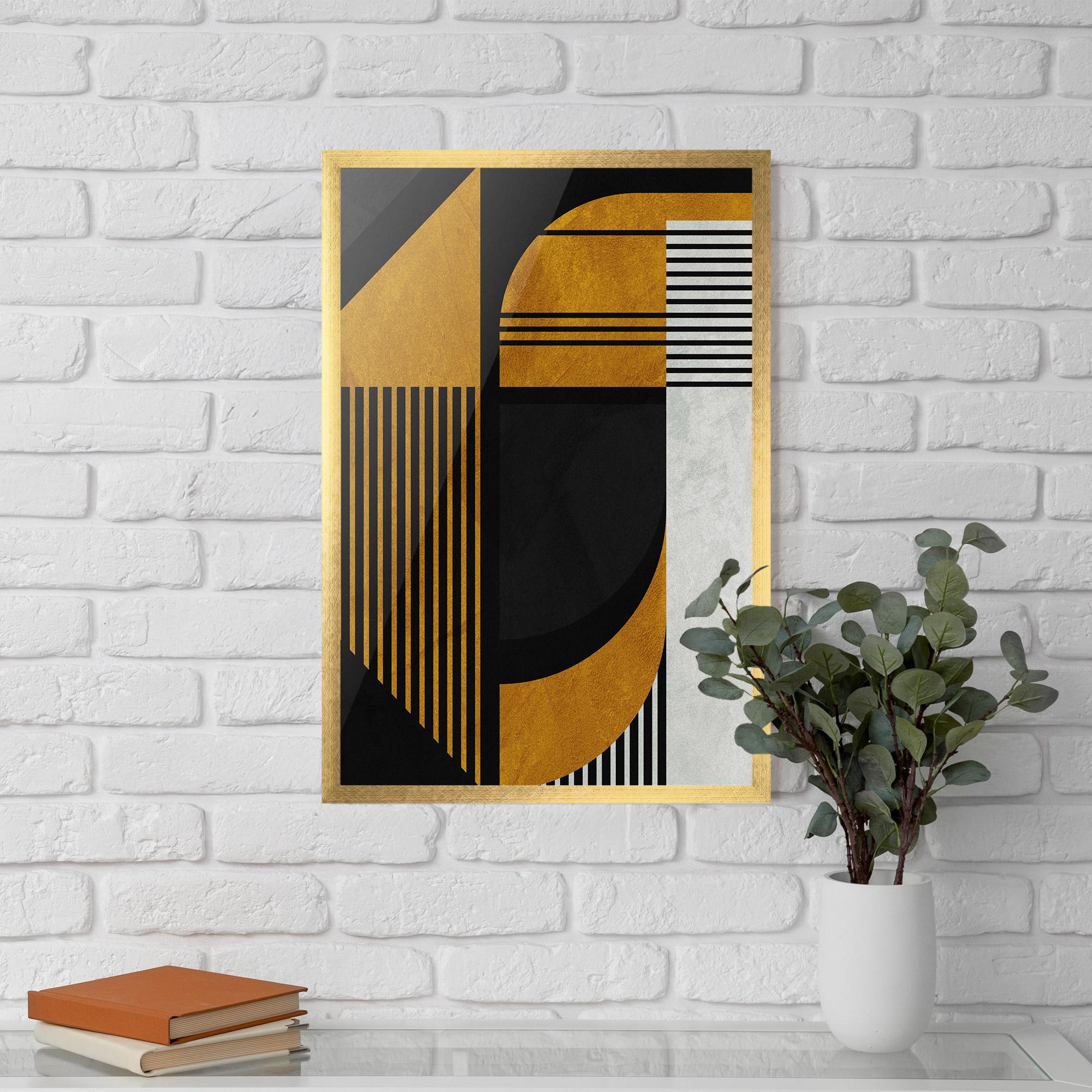 Gerahmte Poster Black Lines On Gold mockup 5