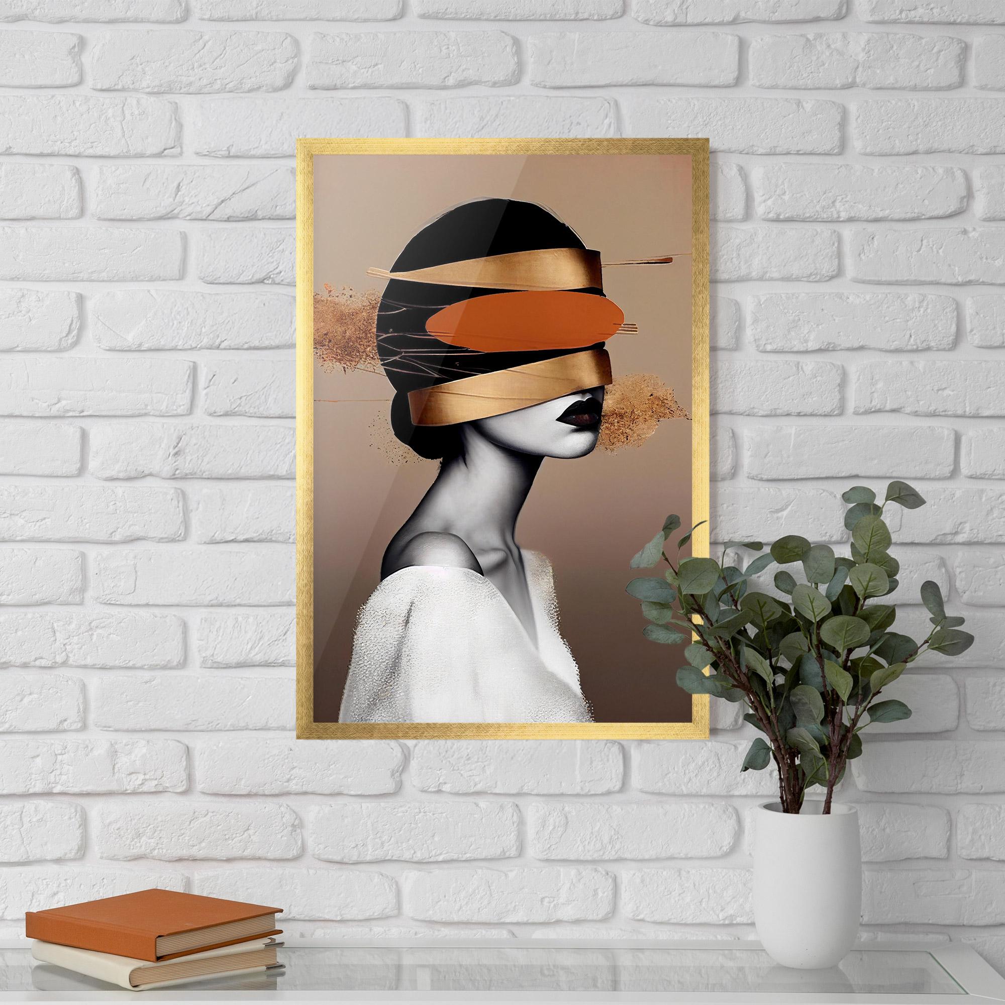 Gerahmte Poster Woman With Gold Lines mockup 5