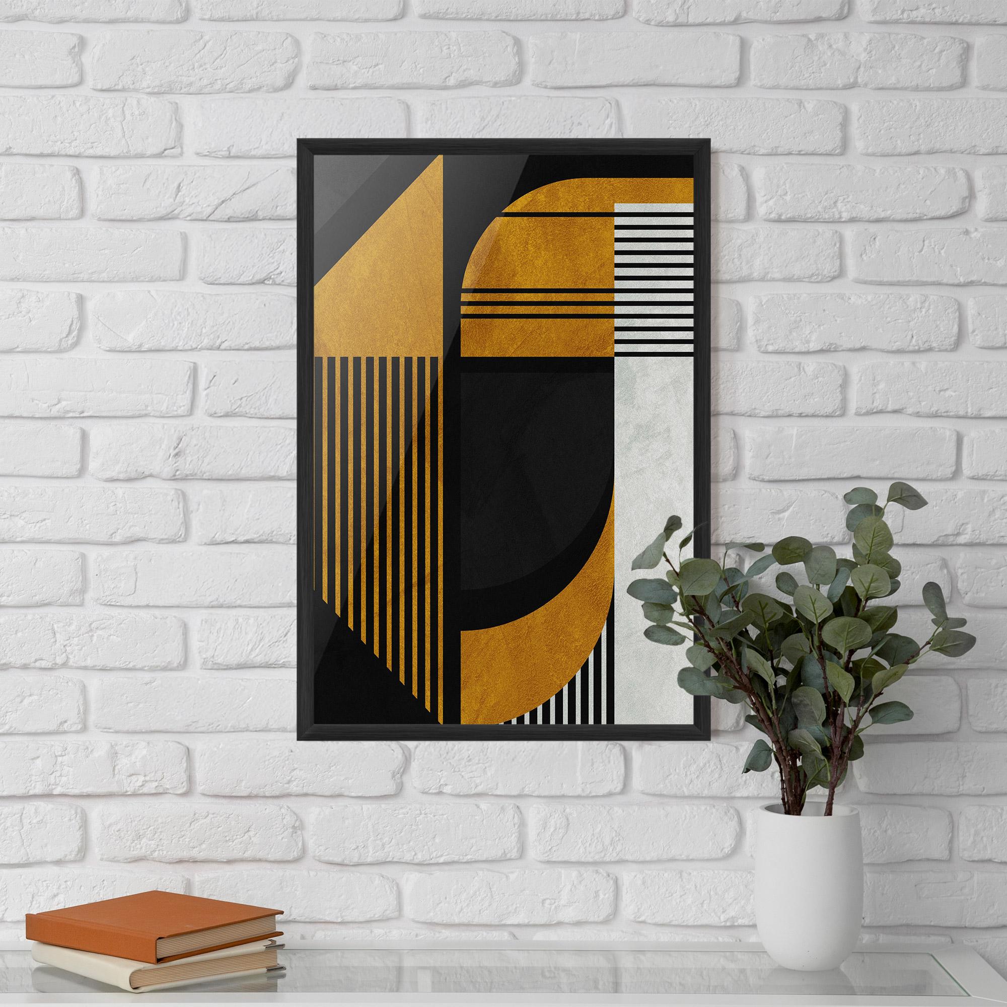 Gerahmte Poster Black Lines On Gold mockup 5