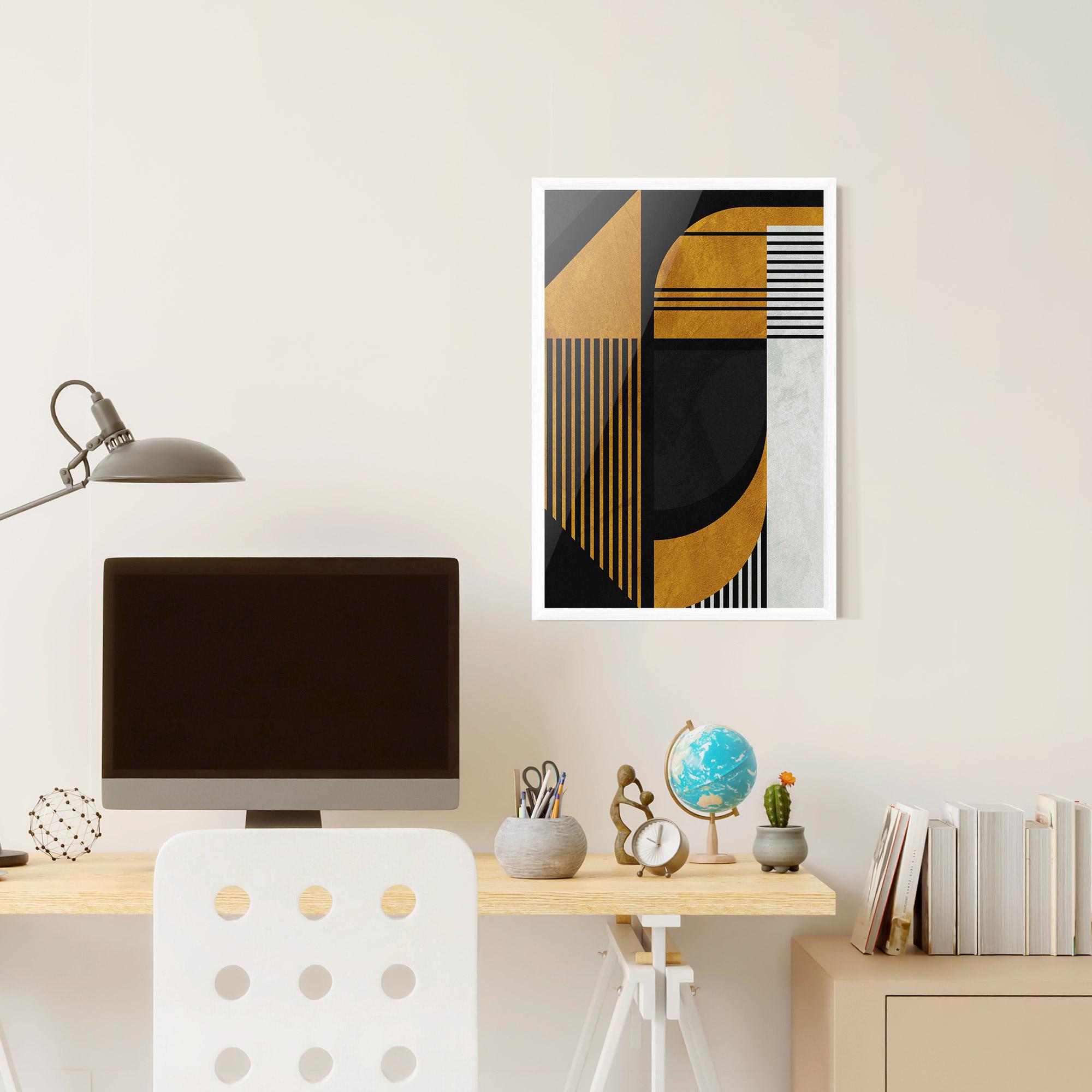 Gerahmte Poster Black Lines On Gold mockup 6