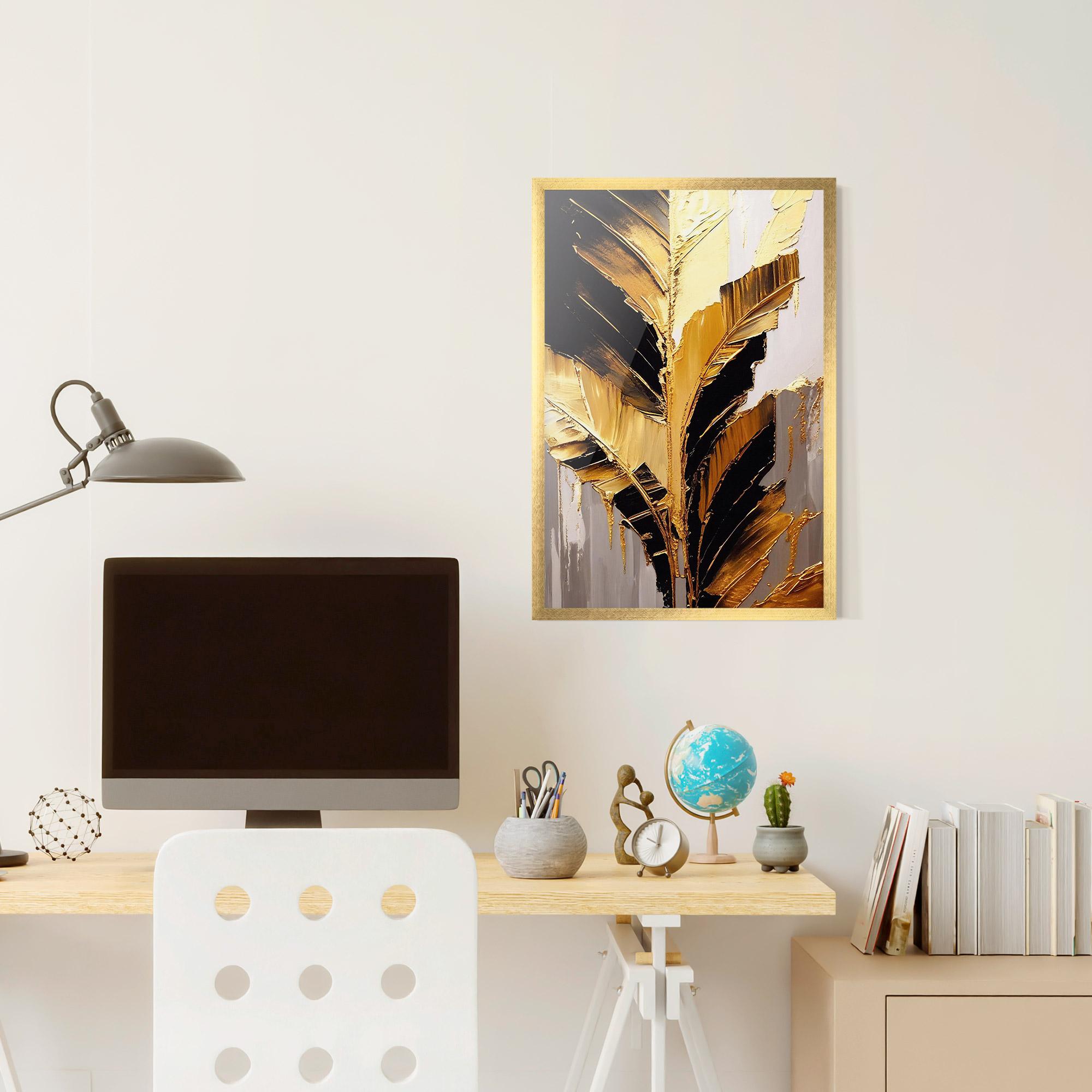 Gerahmte Poster Balck With Gold Leafs mockup 6