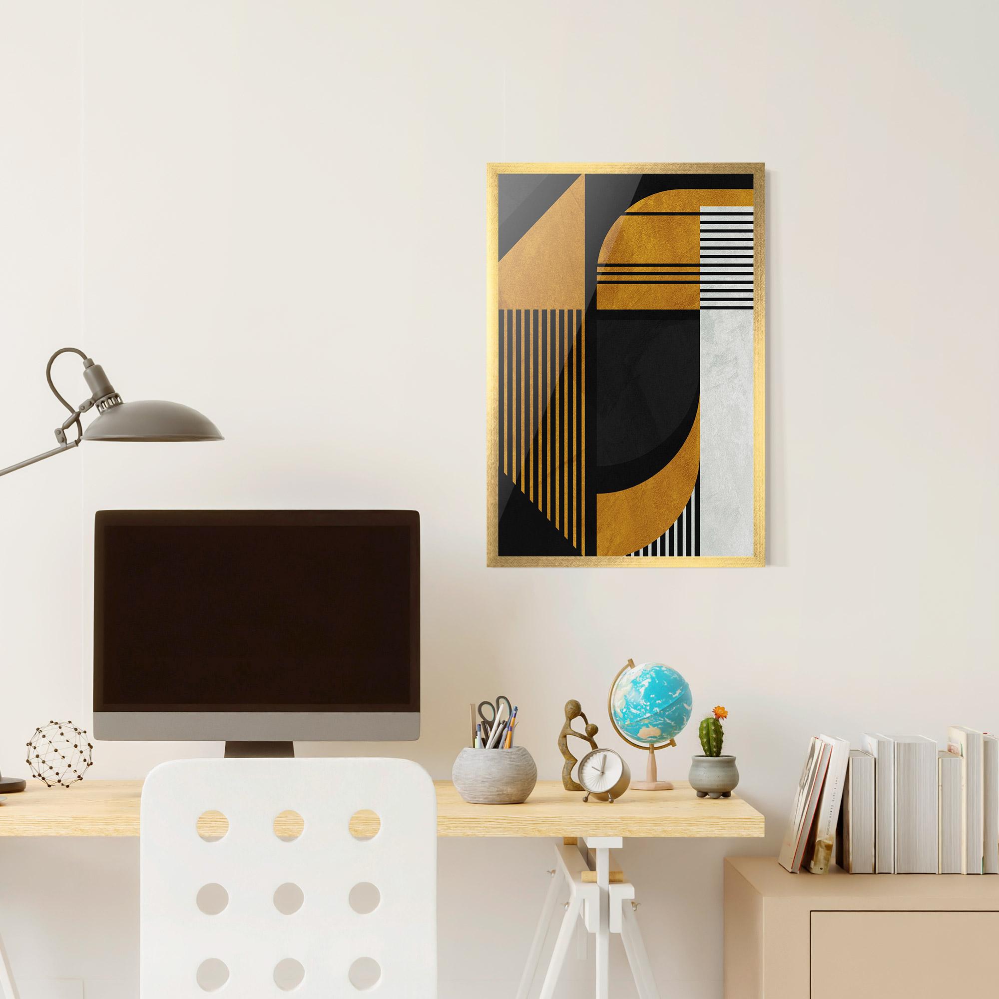 Gerahmte Poster Black Lines On Gold mockup 6