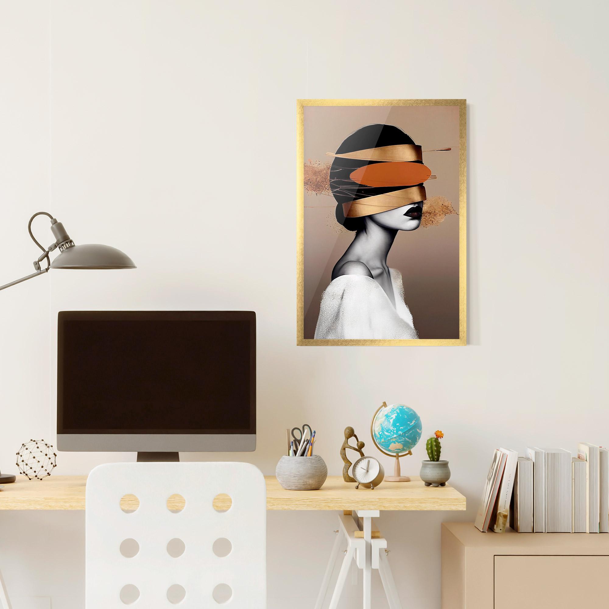 Gerahmte Poster Woman With Gold Lines mockup 6