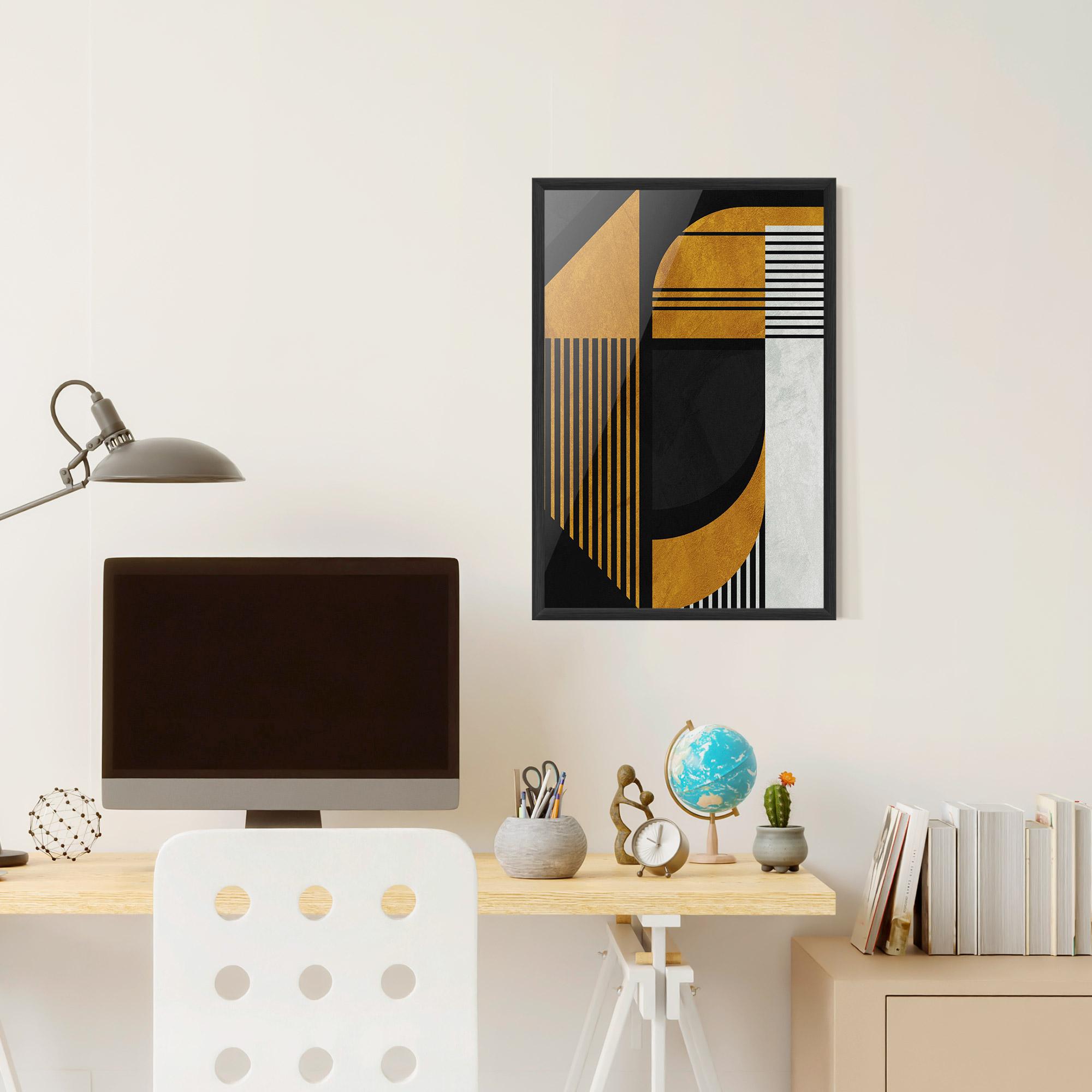 Gerahmte Poster Black Lines On Gold mockup 6