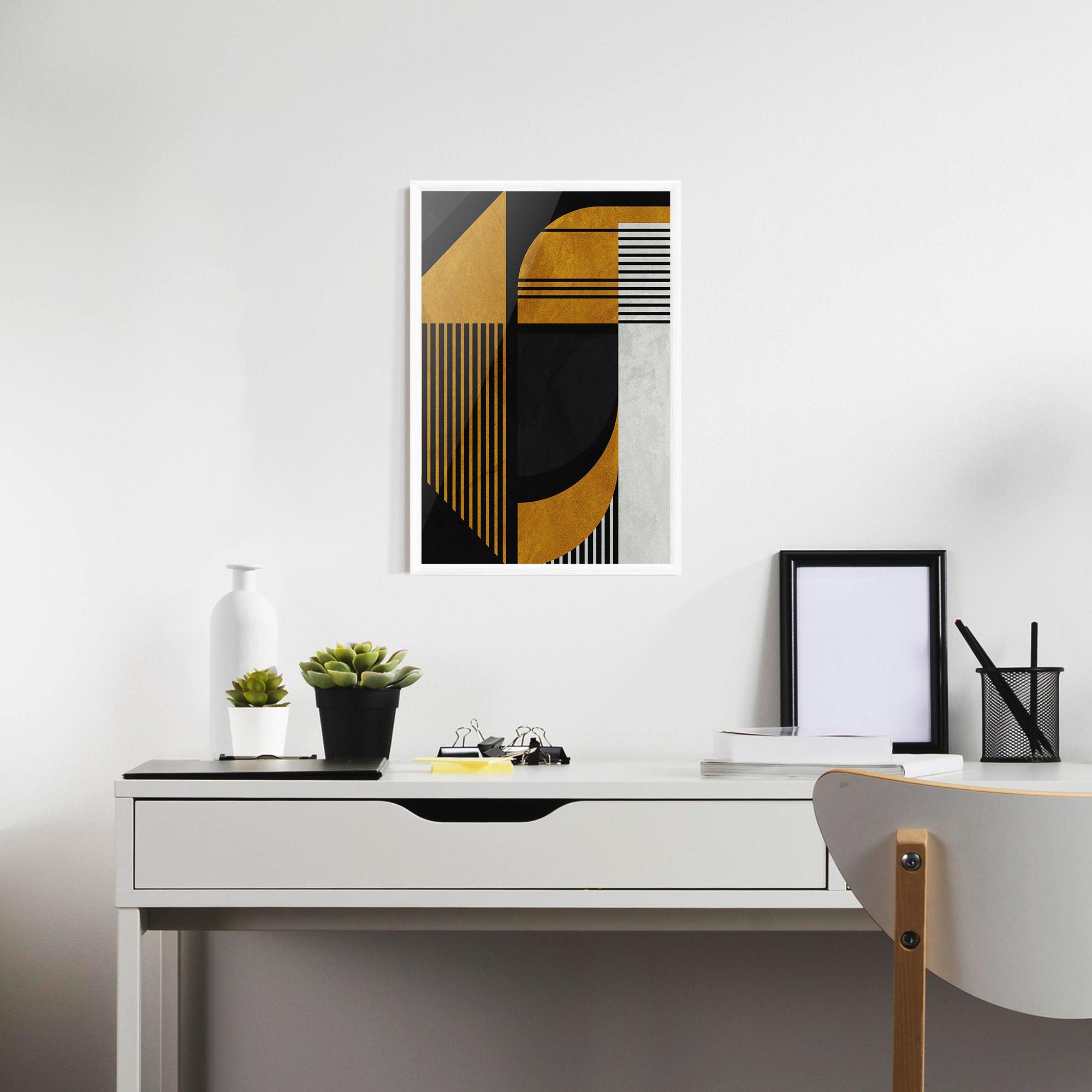 Gerahmte Poster Black Lines On Gold mockup 7