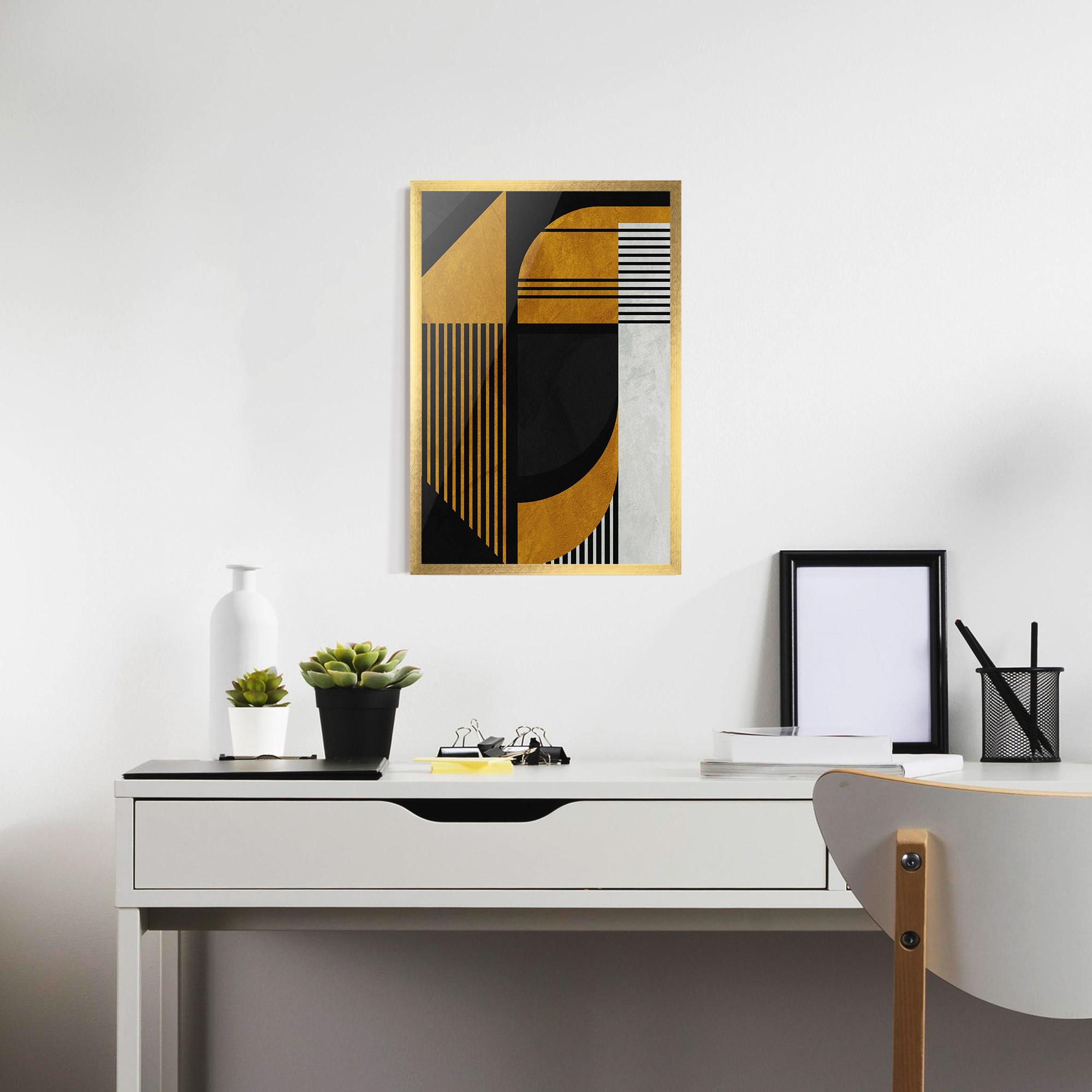 Gerahmte Poster Black Lines On Gold mockup 7