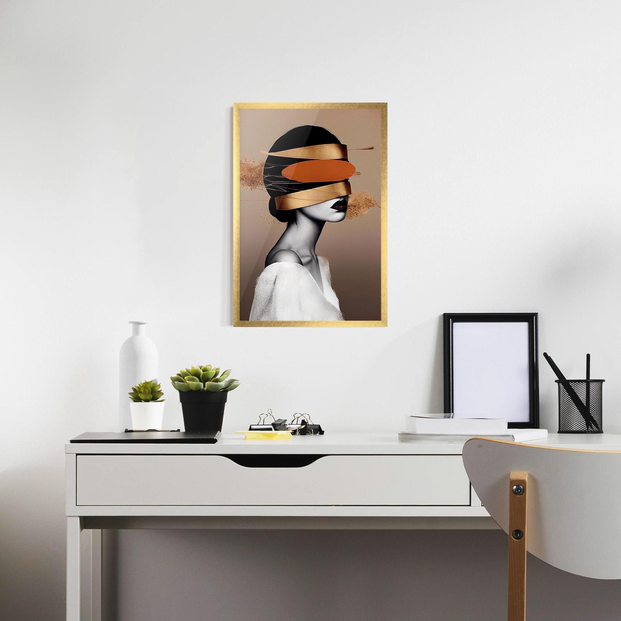 Gerahmte Poster Woman With Gold Lines mockup 7