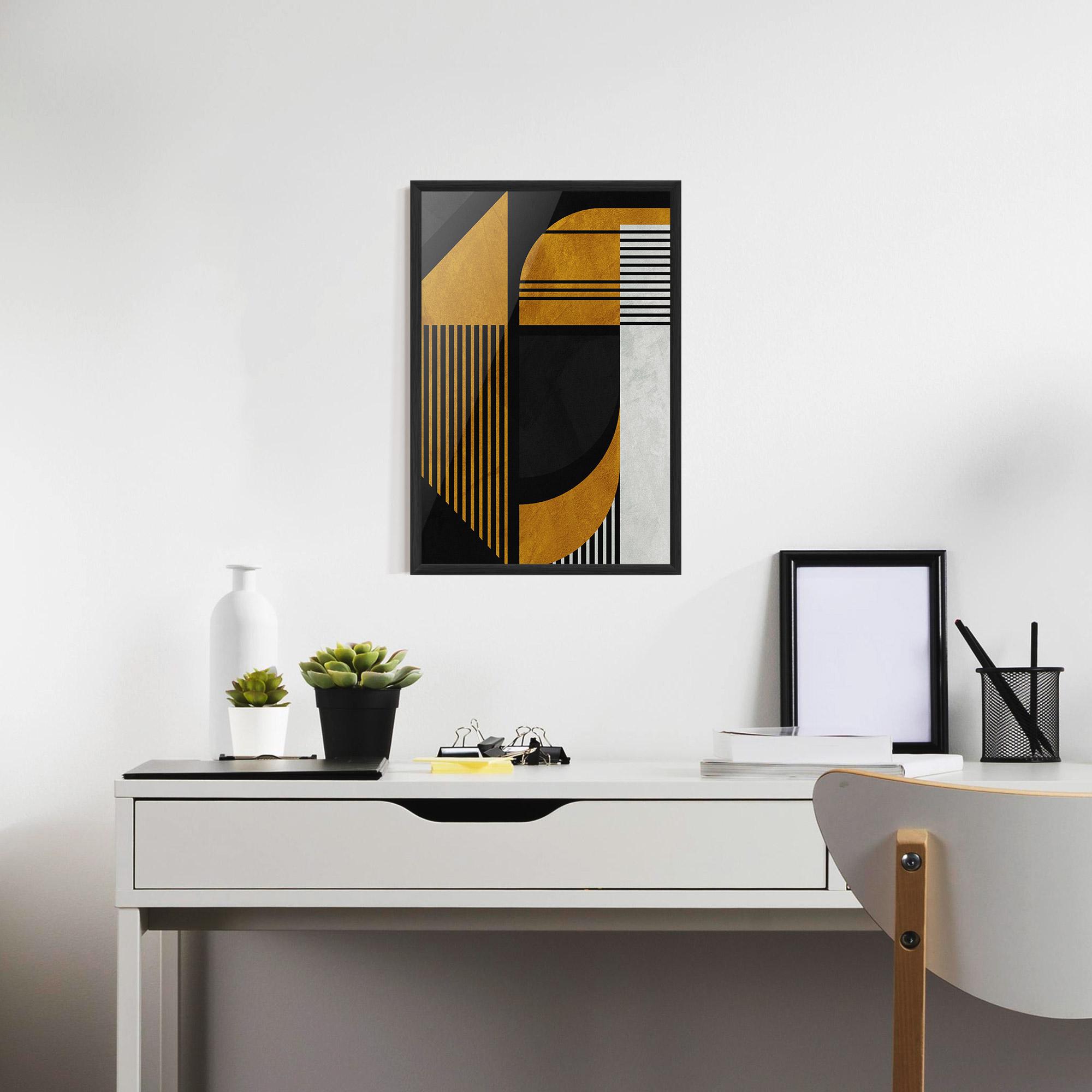 Gerahmte Poster Black Lines On Gold mockup 7