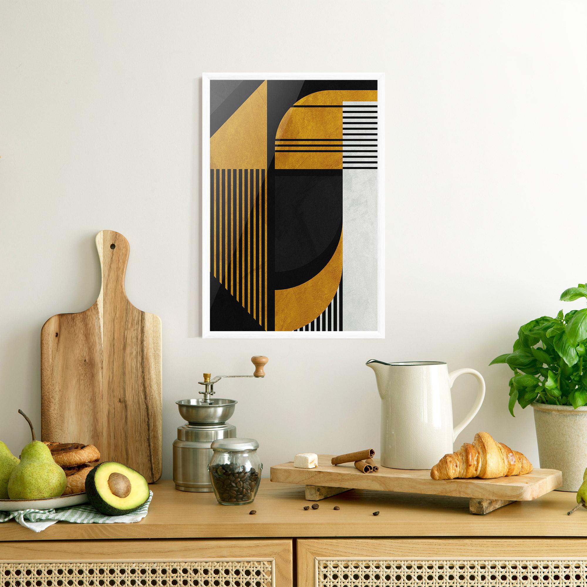 Gerahmte Poster Black Lines On Gold mockup 8