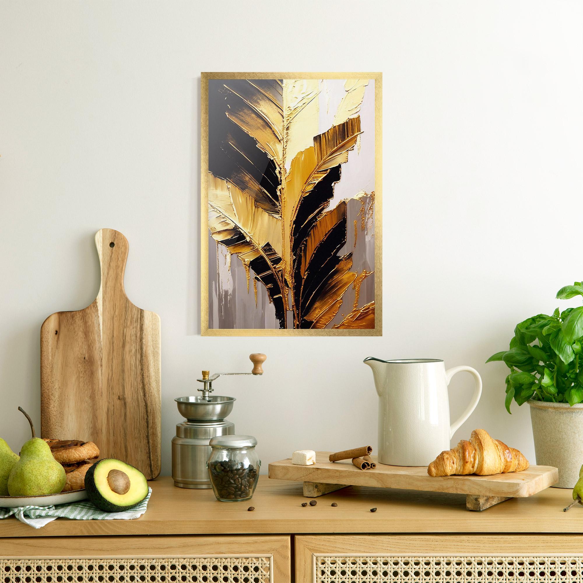 Gerahmte Poster Balck With Gold Leafs mockup 8