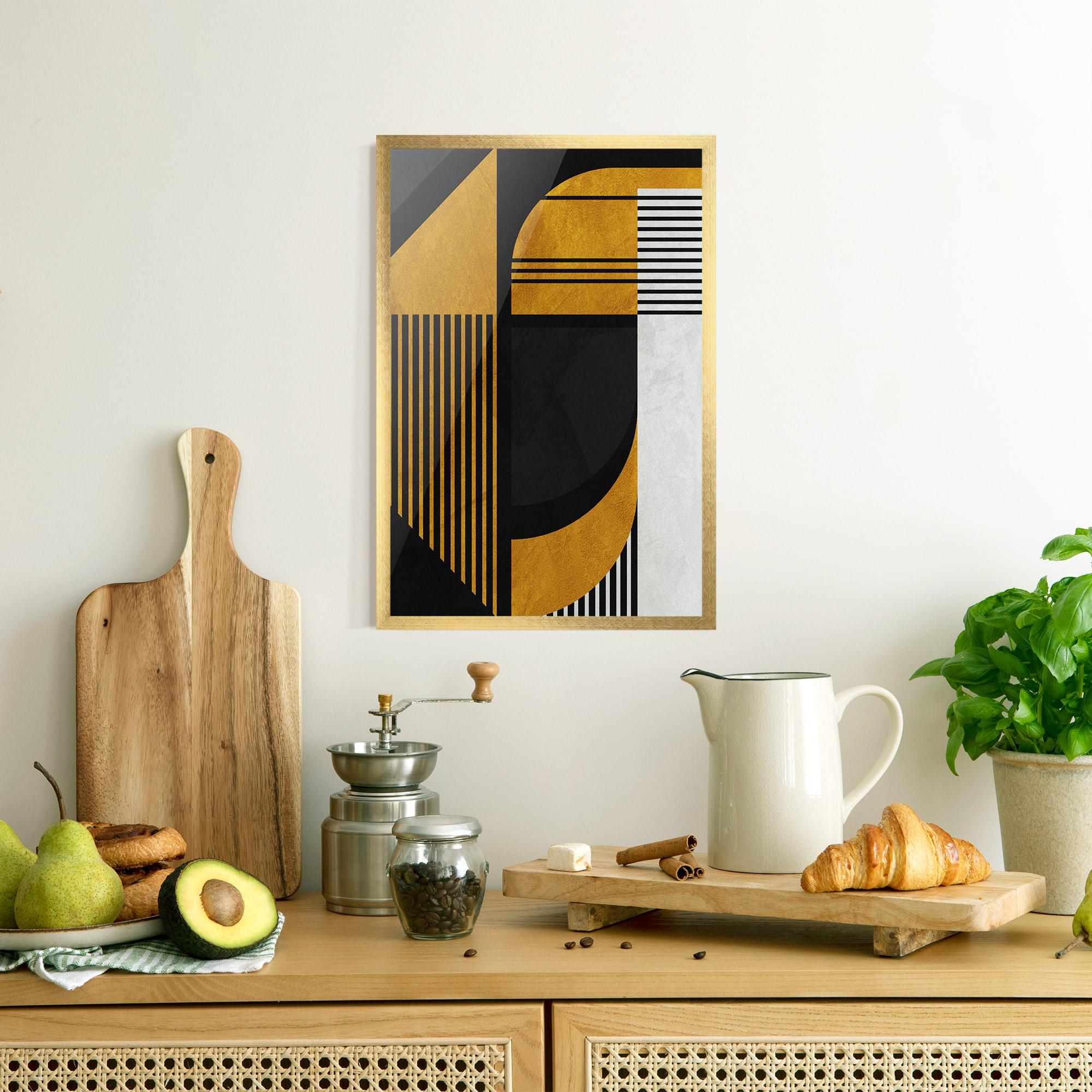 Gerahmte Poster Black Lines On Gold mockup 8