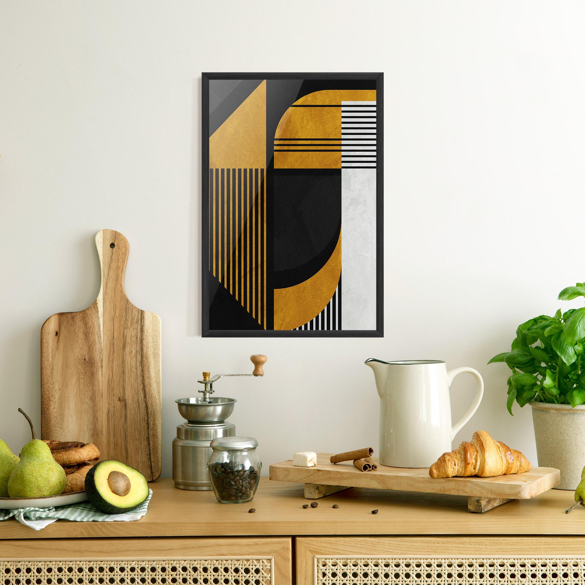 Gerahmte Poster Black Lines On Gold mockup 8
