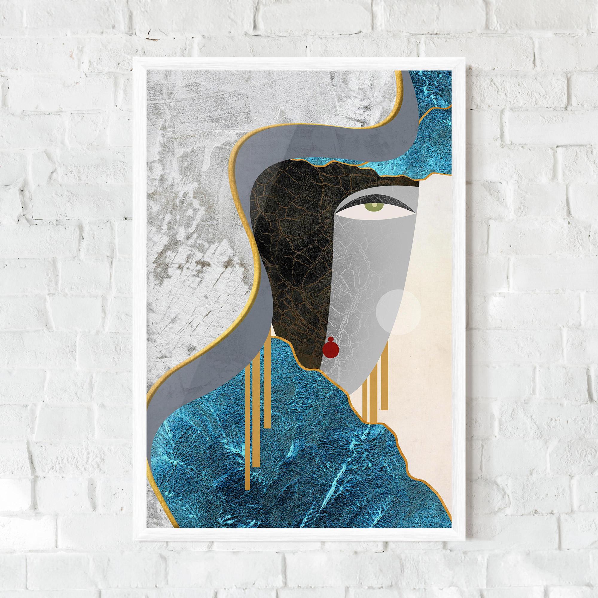 Gerahmte Poster Abstract Blue Face mockup 0