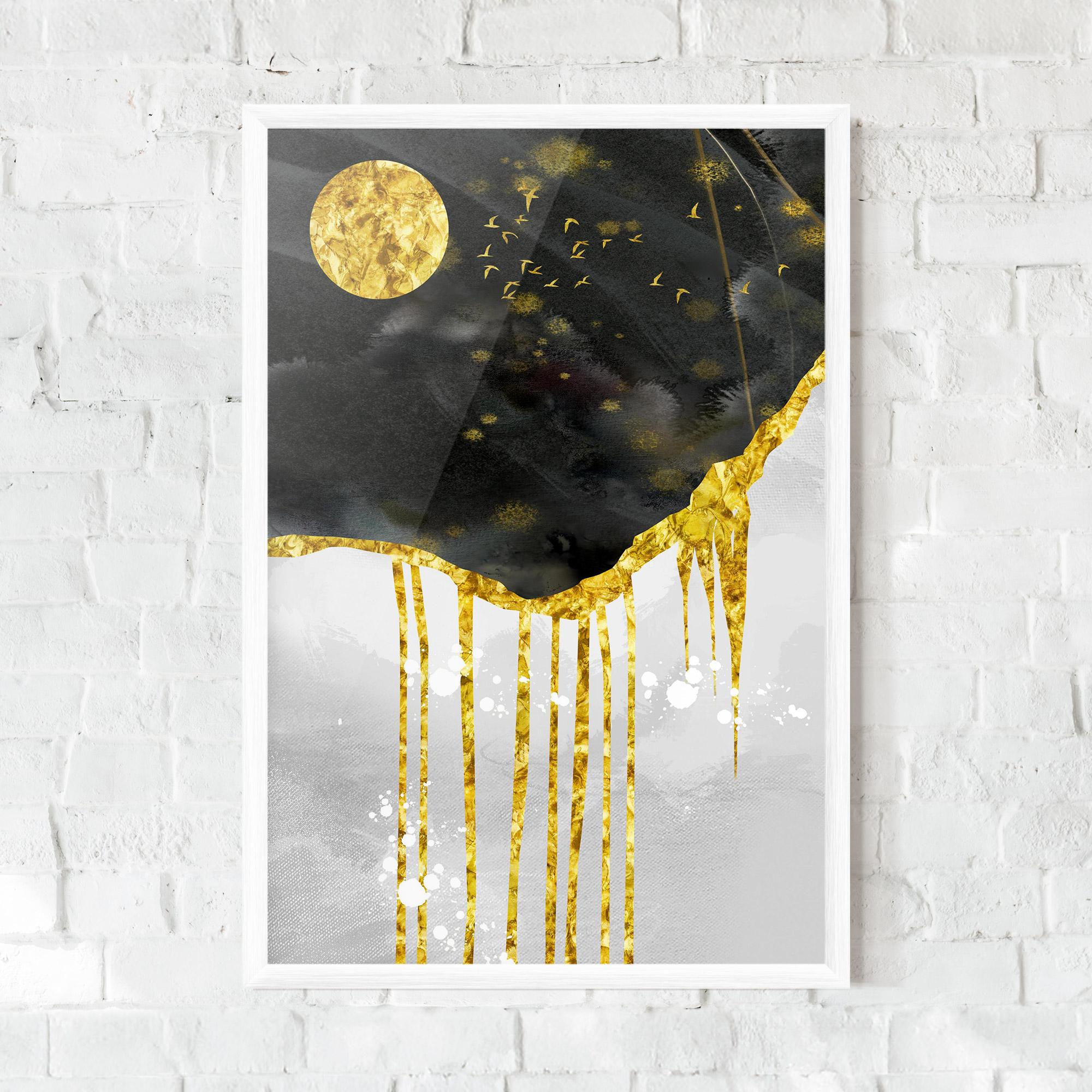 Gerahmte Poster Gold Moon And Birds mockup 0