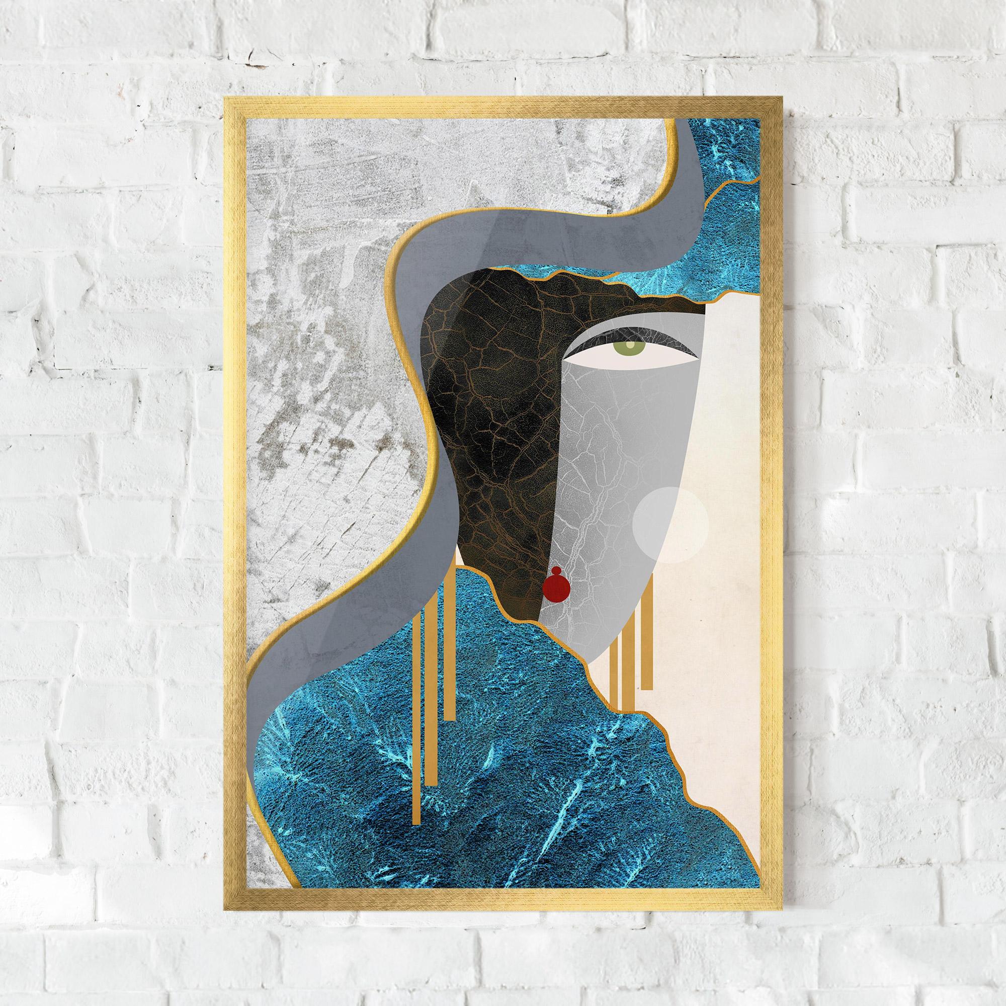 Gerahmte Poster Abstract Blue Face mockup 0