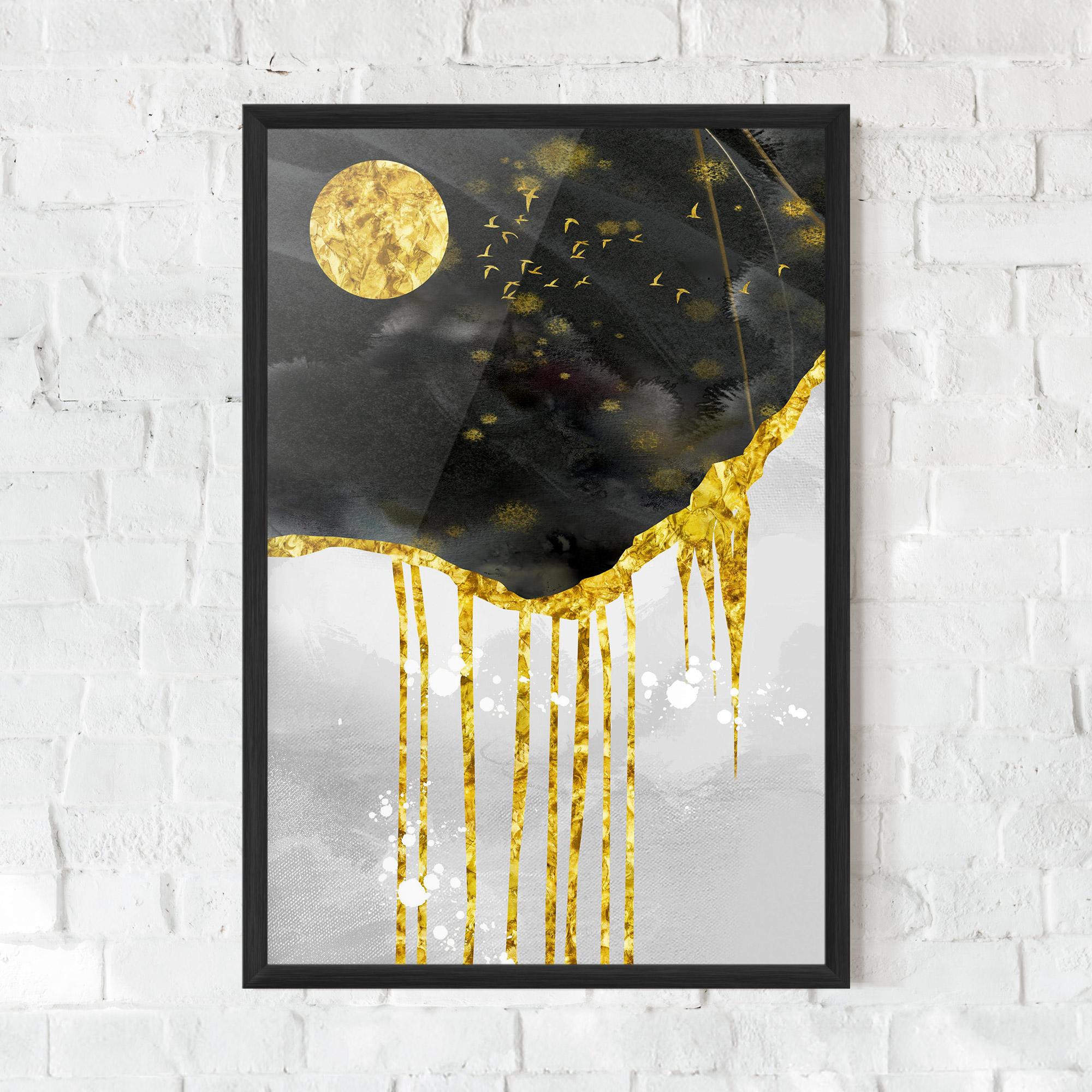Gerahmte Poster Gold Moon And Birds mockup 0