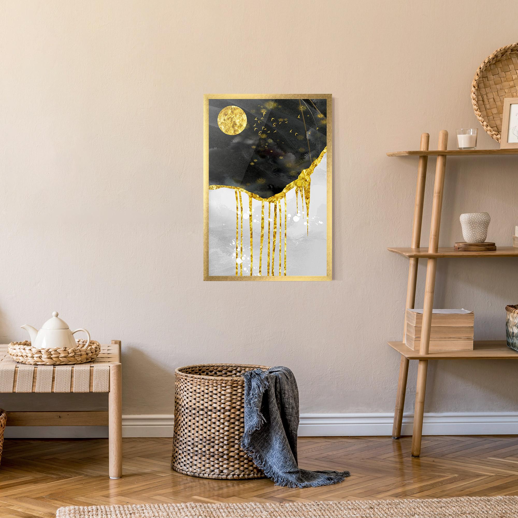 Gerahmte Poster Gold Moon And Birds mockup 9