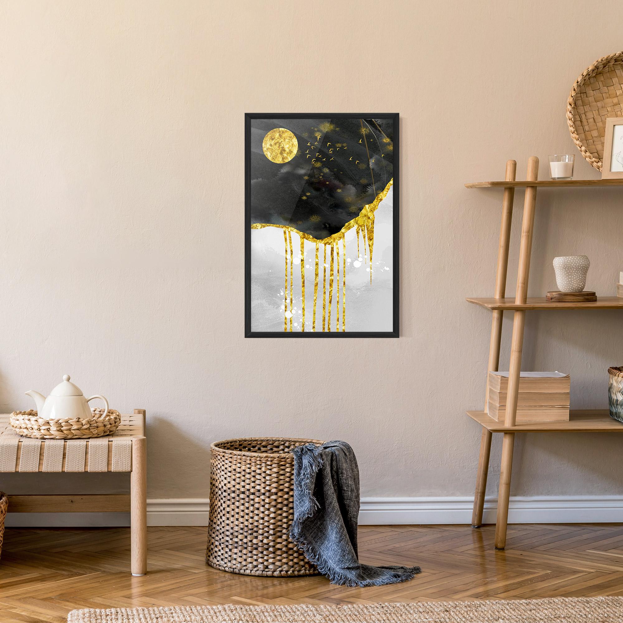 Gerahmte Poster Gold Moon And Birds mockup 9