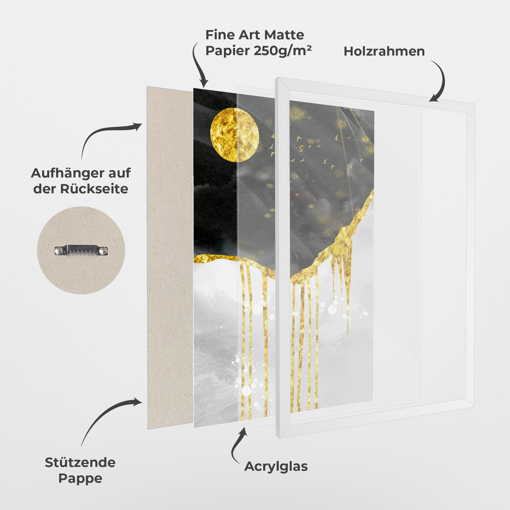 Gerahmte Poster Gold Moon And Birds mockup 1