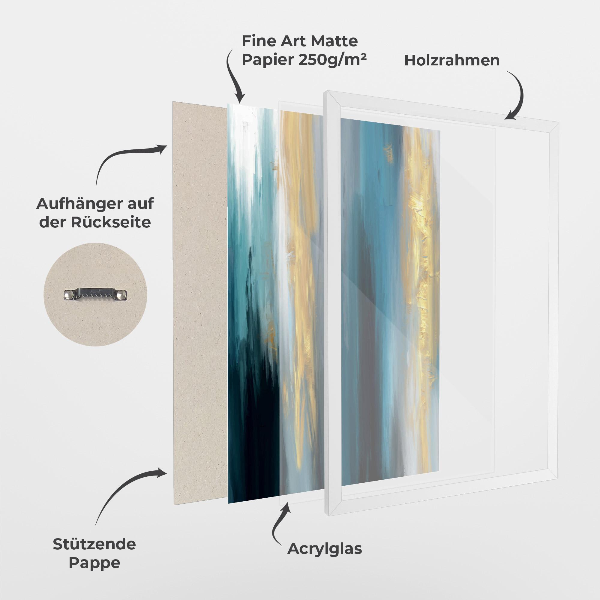 Gerahmte Poster Golden Black Blue Art mockup 1