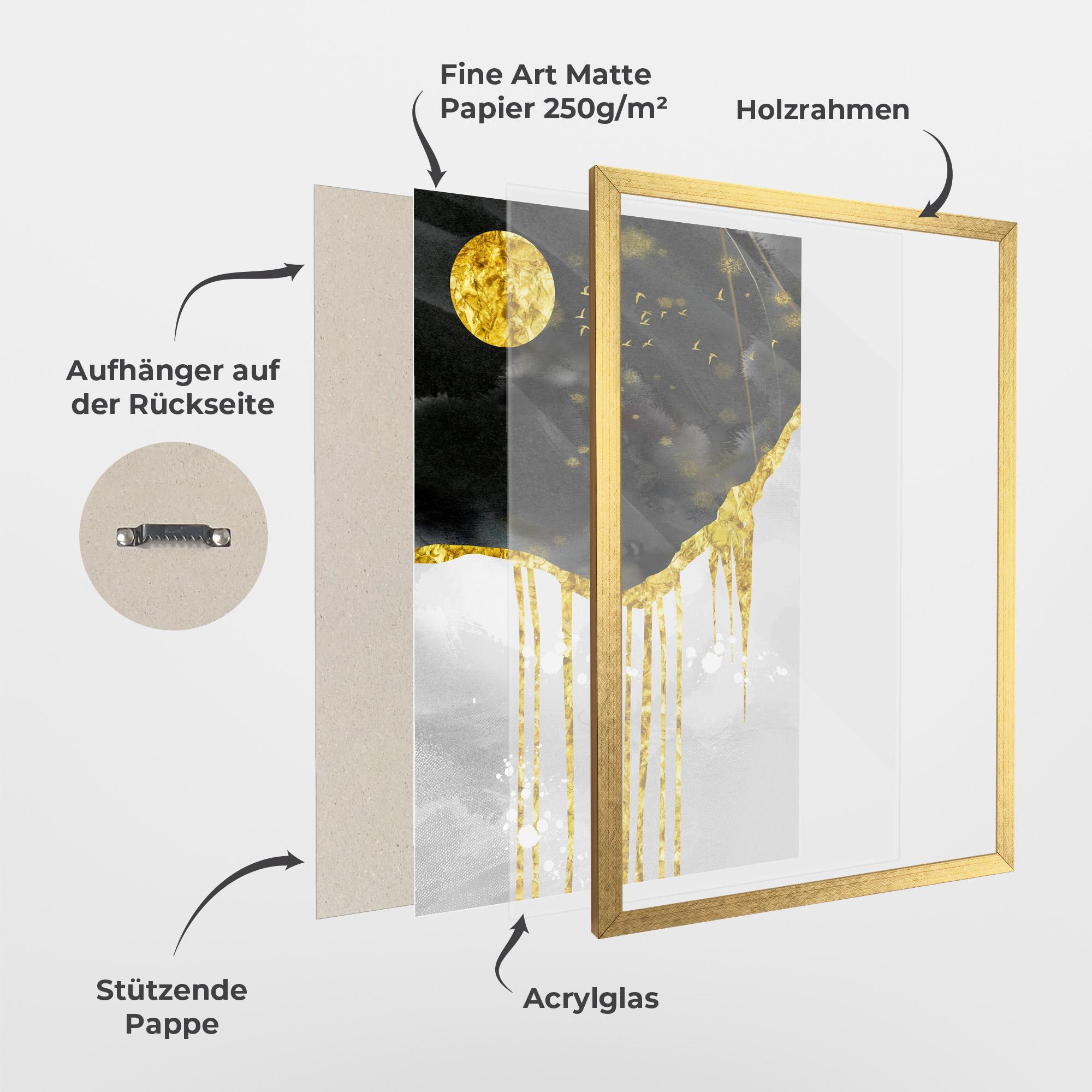 Gerahmte Poster Gold Moon And Birds mockup 1