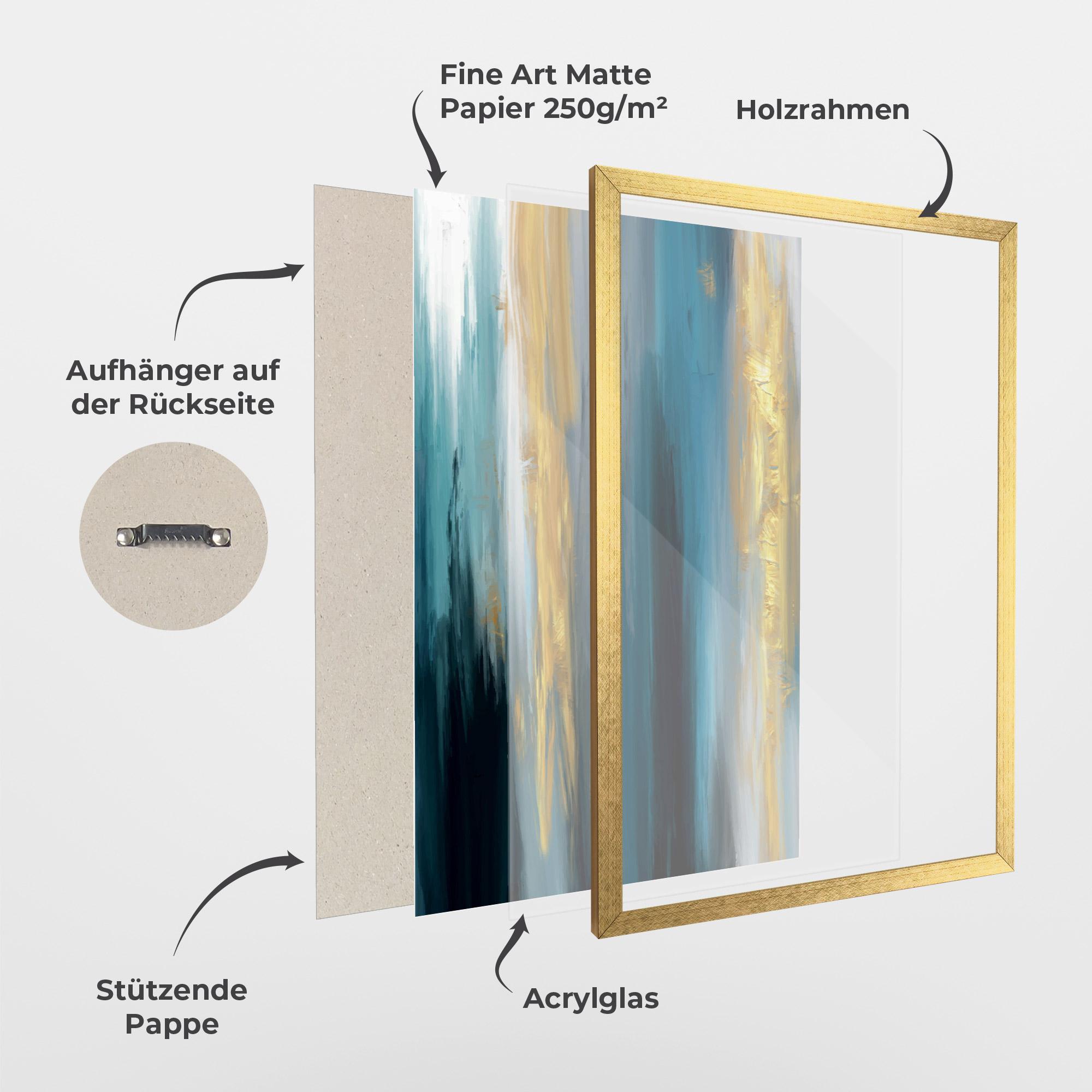 Gerahmte Poster Golden Black Blue Art mockup 1