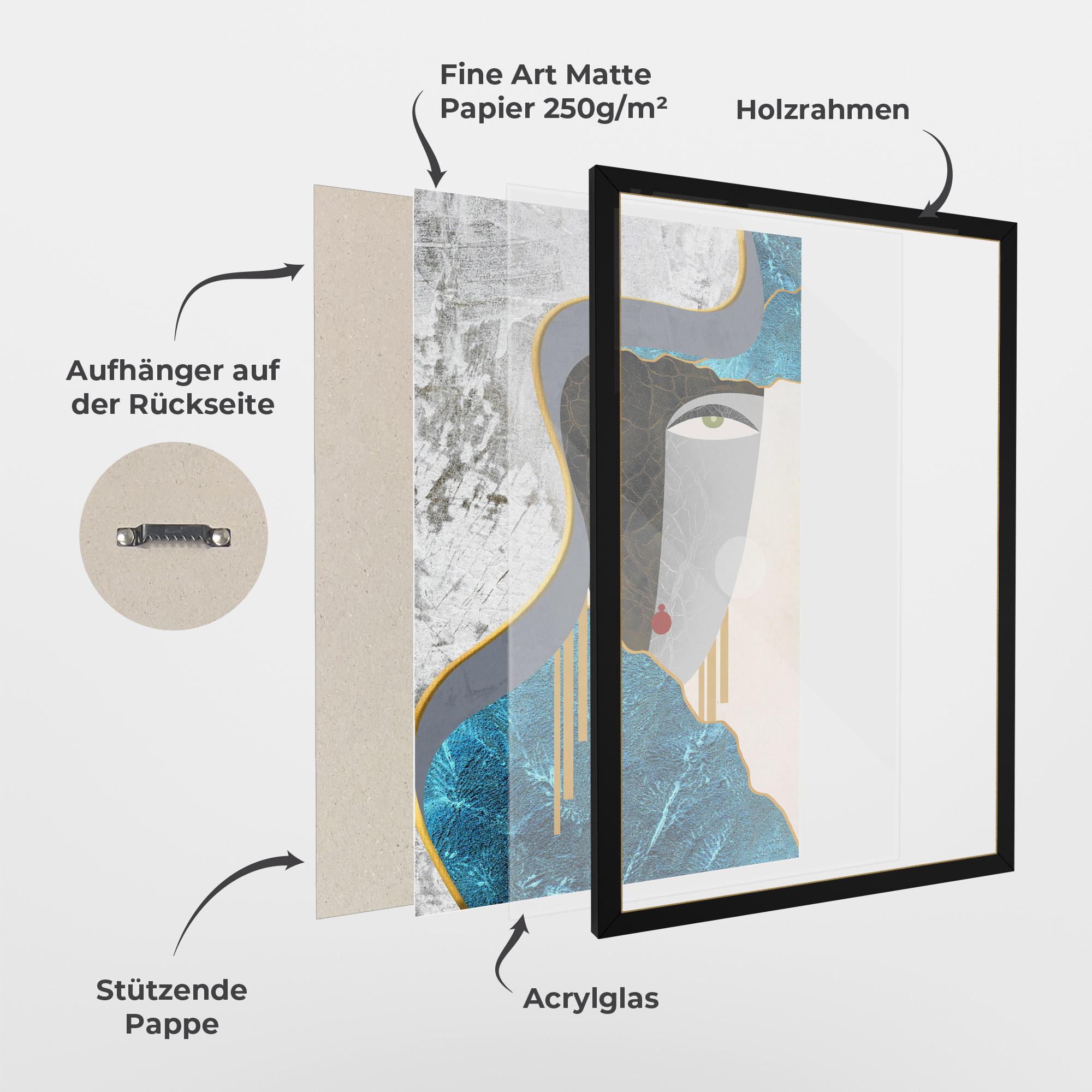 Gerahmte Poster Abstract Blue Face mockup 1