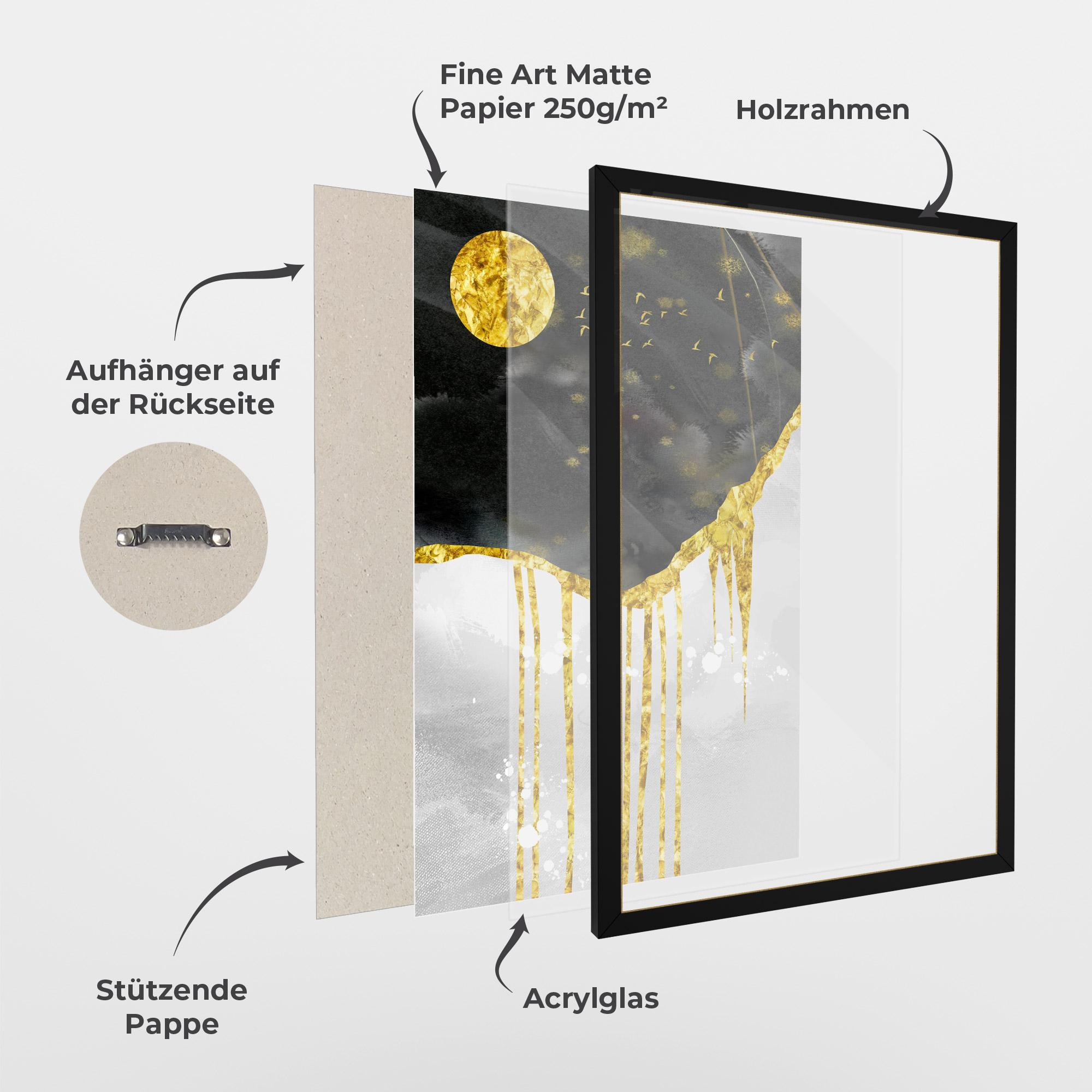 Gerahmte Poster Gold Moon And Birds mockup 1