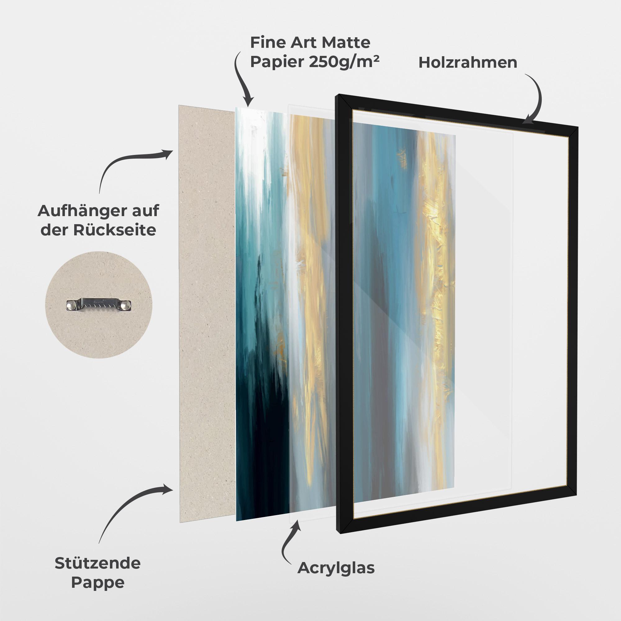 Gerahmte Poster Golden Black Blue Art mockup 1