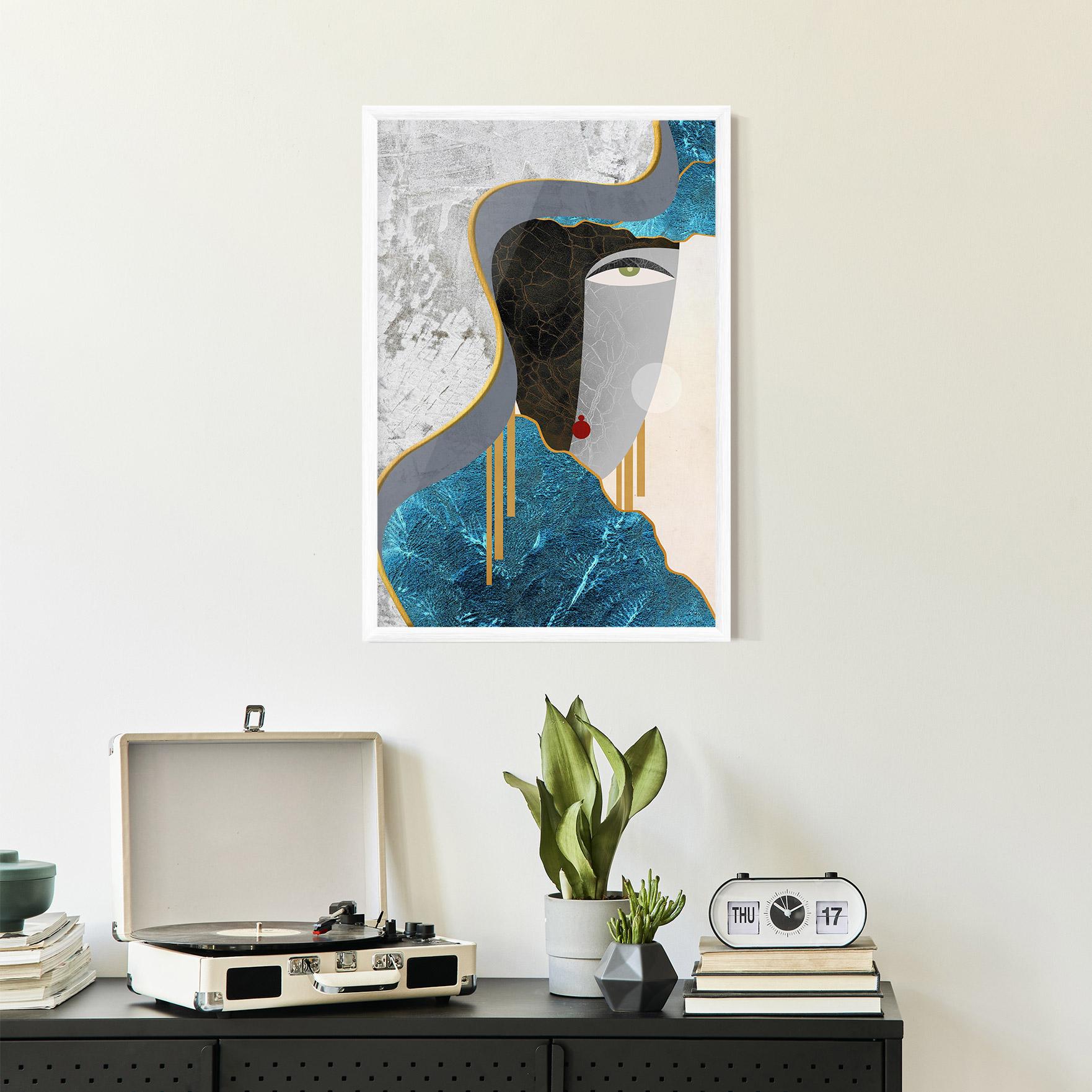 Gerahmte Poster Abstract Blue Face mockup 2