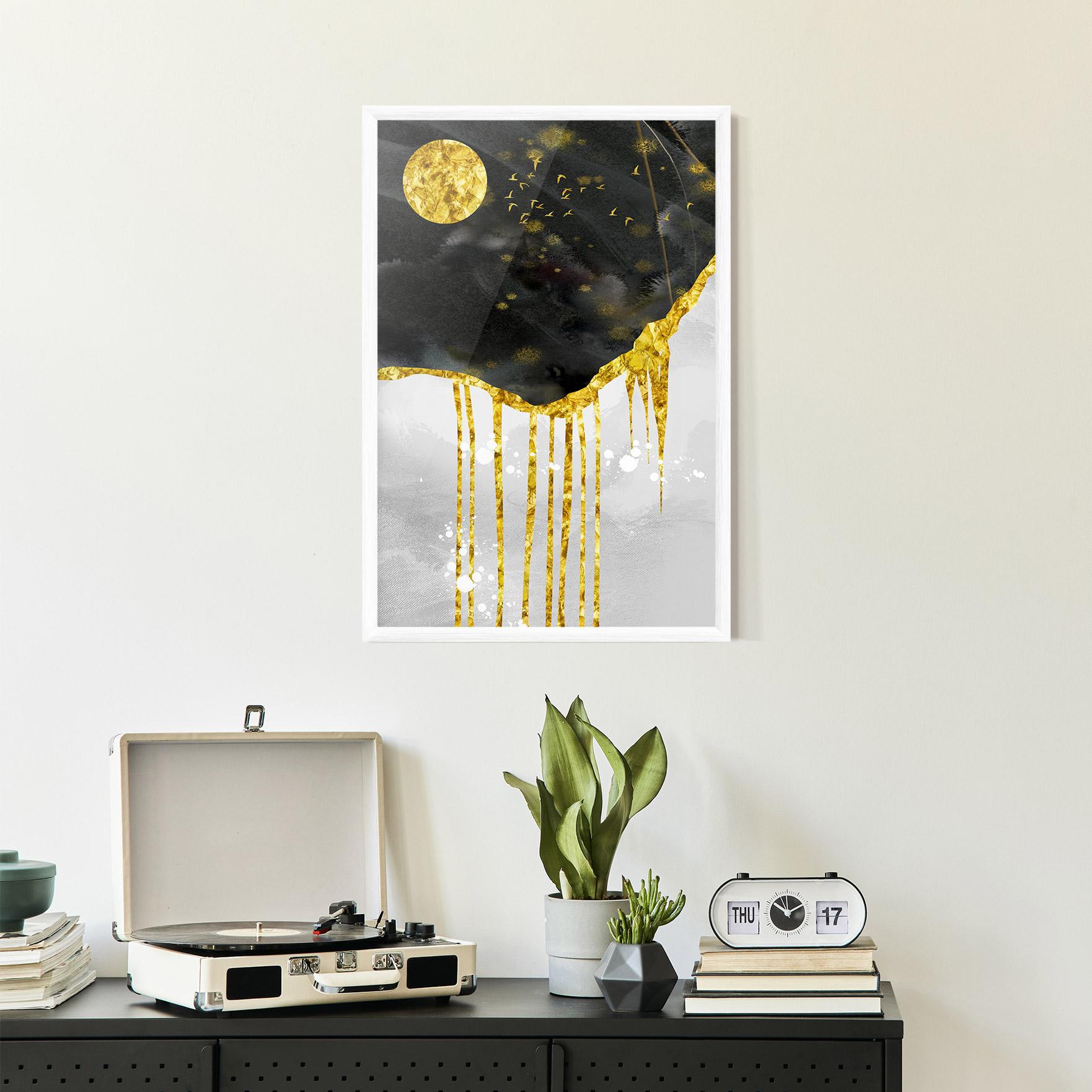 Gerahmte Poster Gold Moon And Birds mockup 2