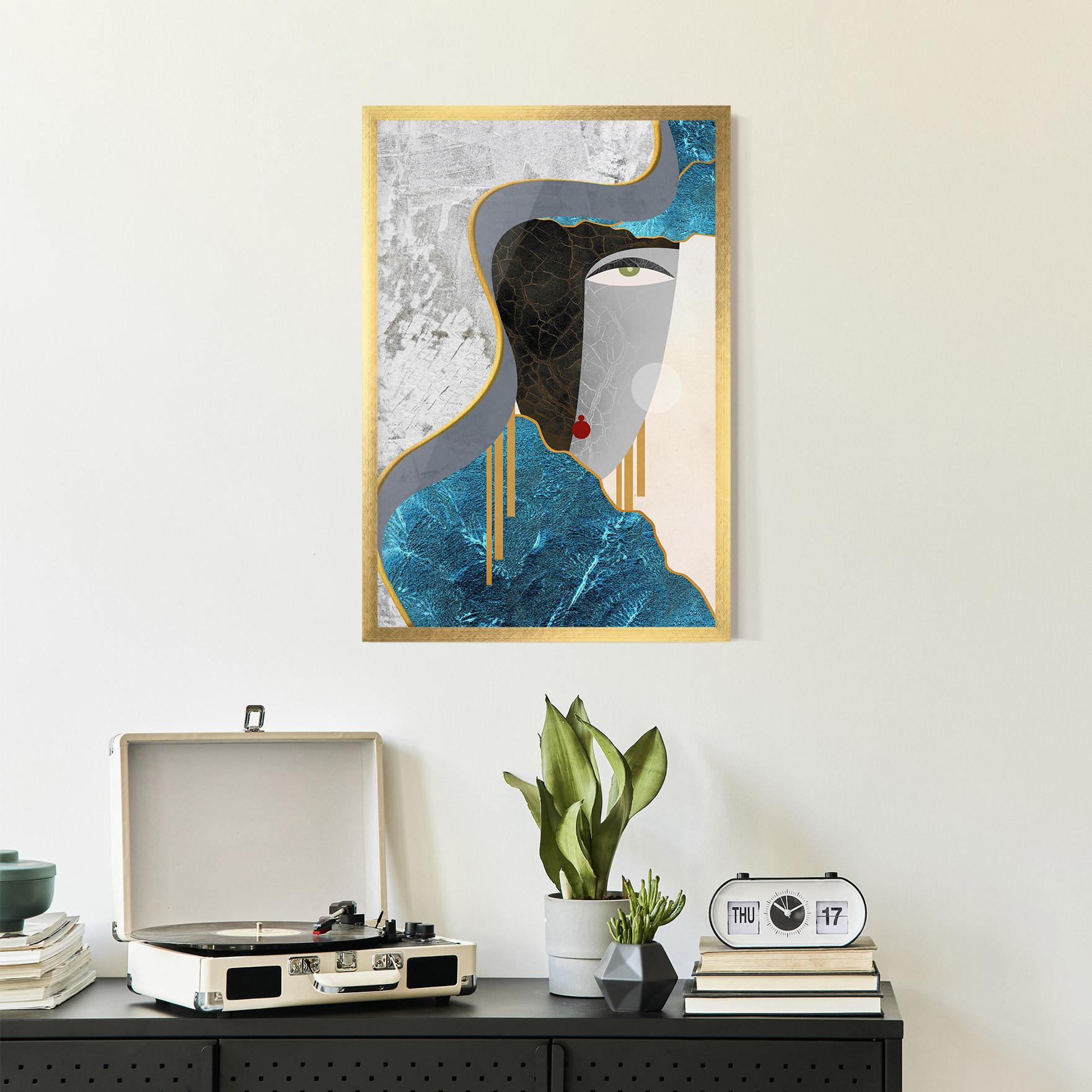 Gerahmte Poster Abstract Blue Face mockup 2