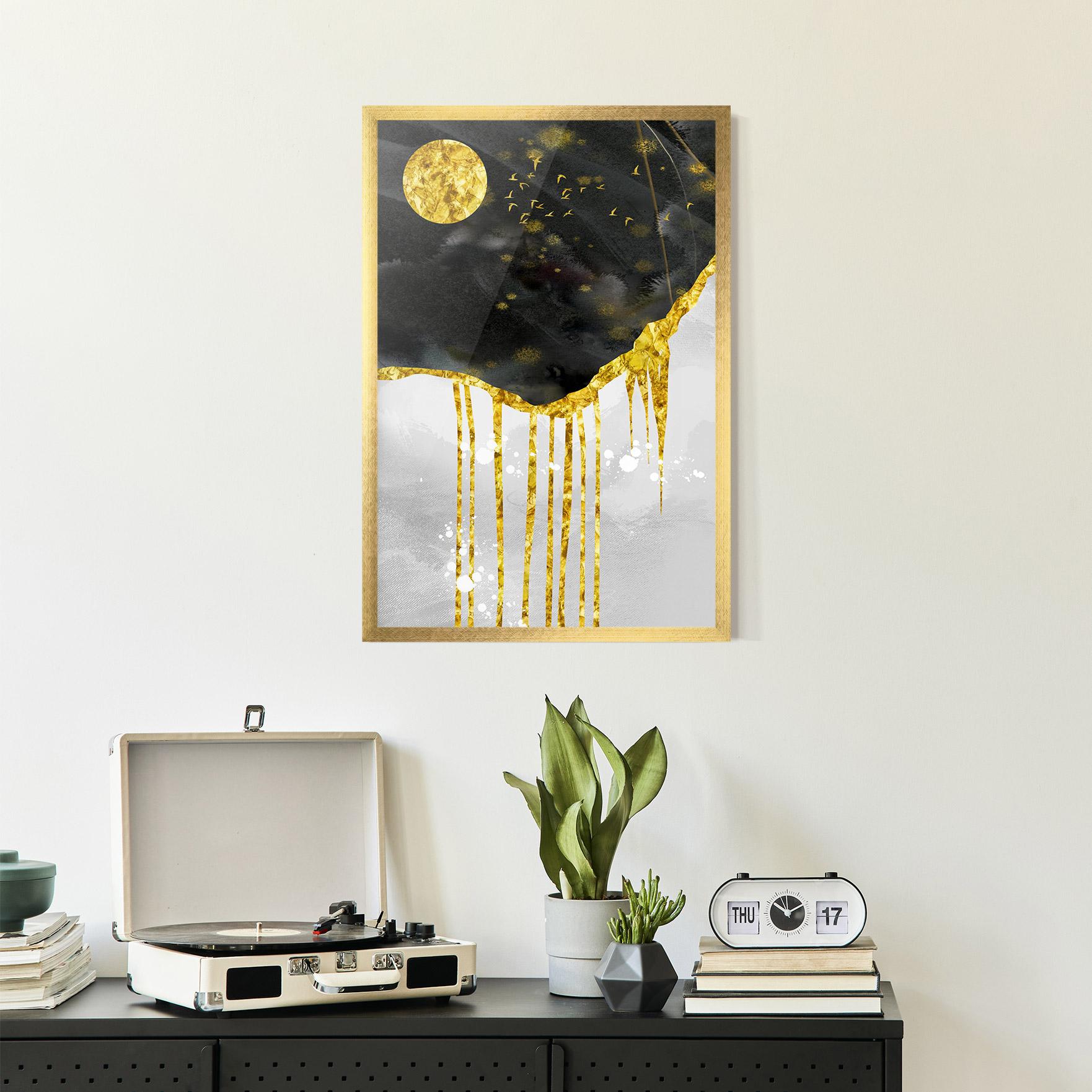 Gerahmte Poster Gold Moon And Birds mockup 2