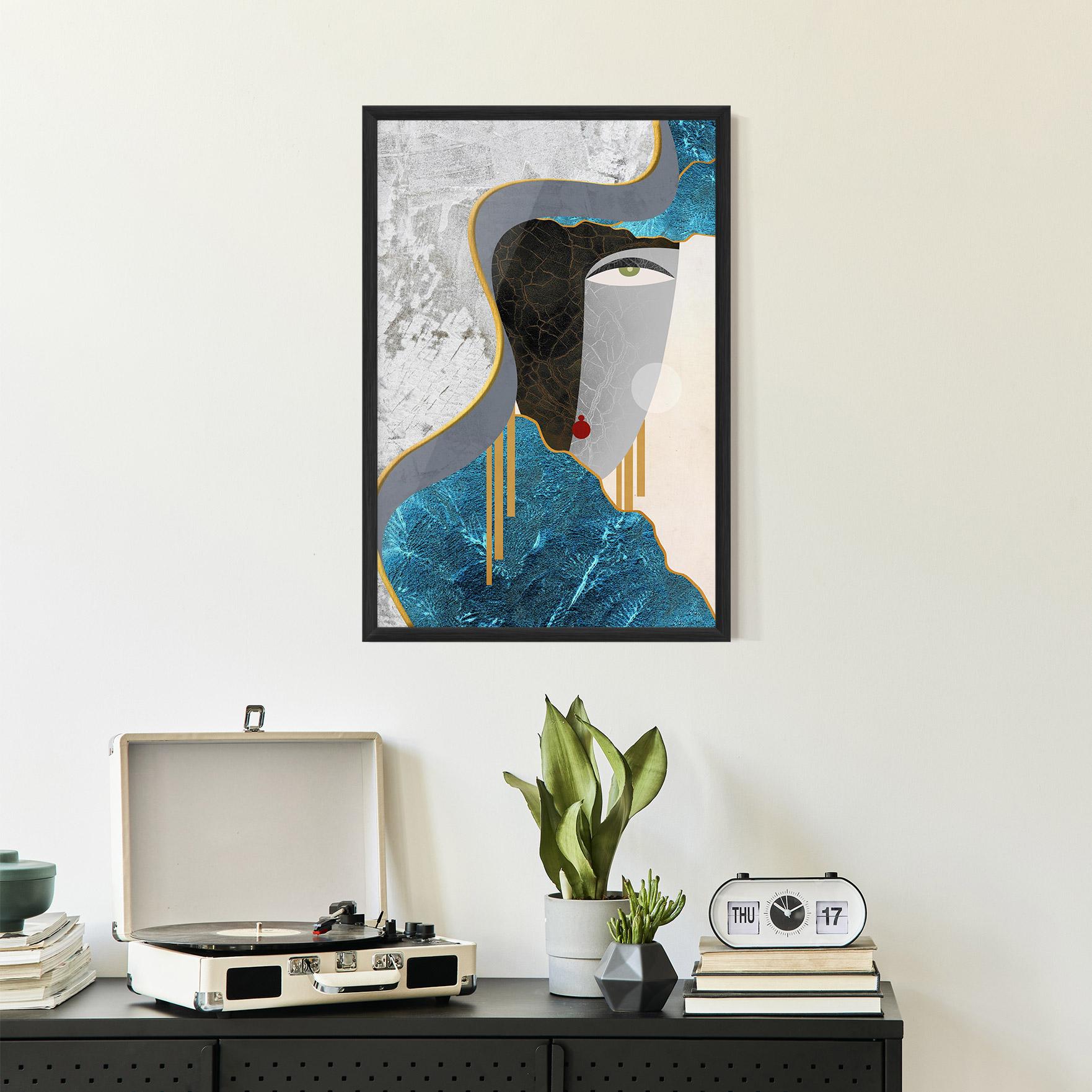 Gerahmte Poster Abstract Blue Face mockup 2