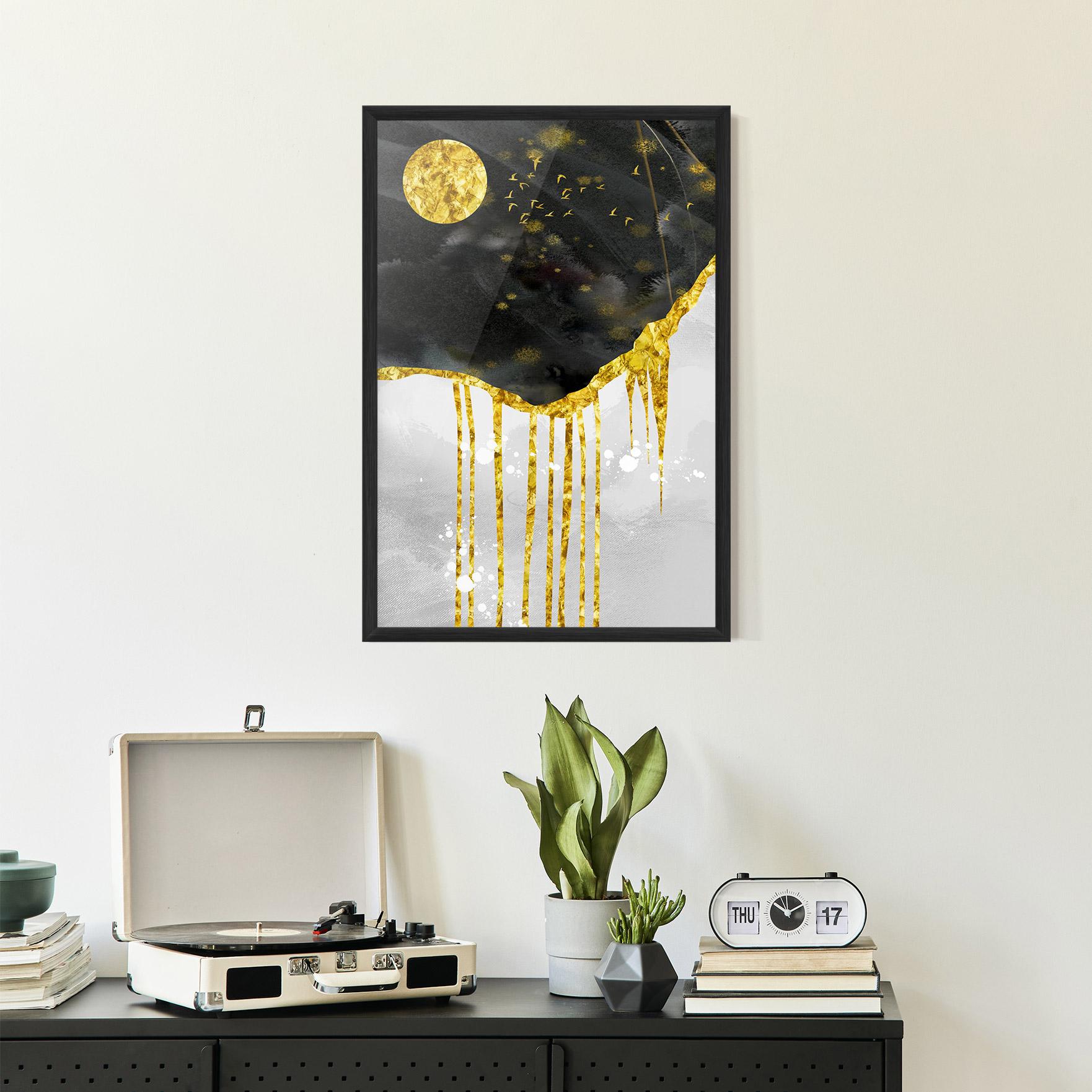 Gerahmte Poster Gold Moon And Birds mockup 2