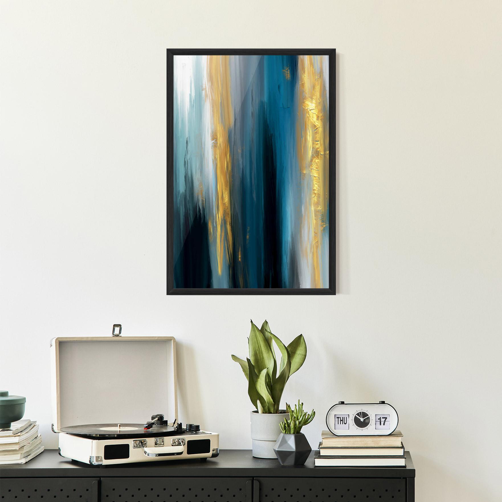 Gerahmte Poster Golden Black Blue Art mockup 2