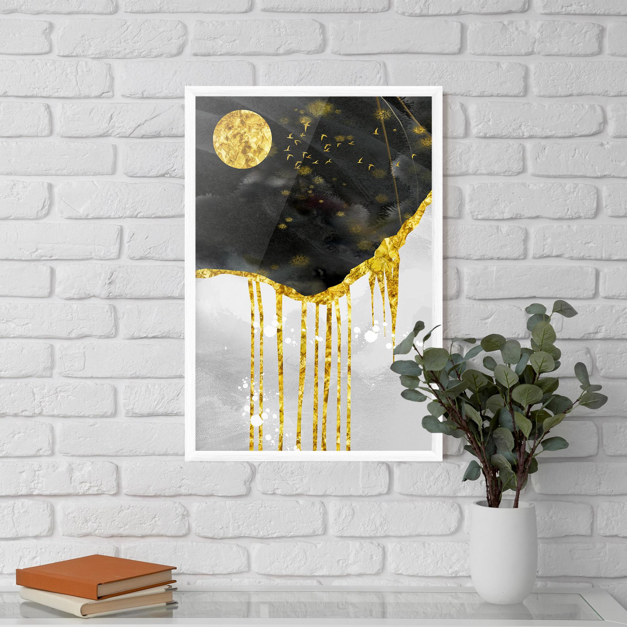 Gerahmte Poster Gold Moon And Birds mockup 5