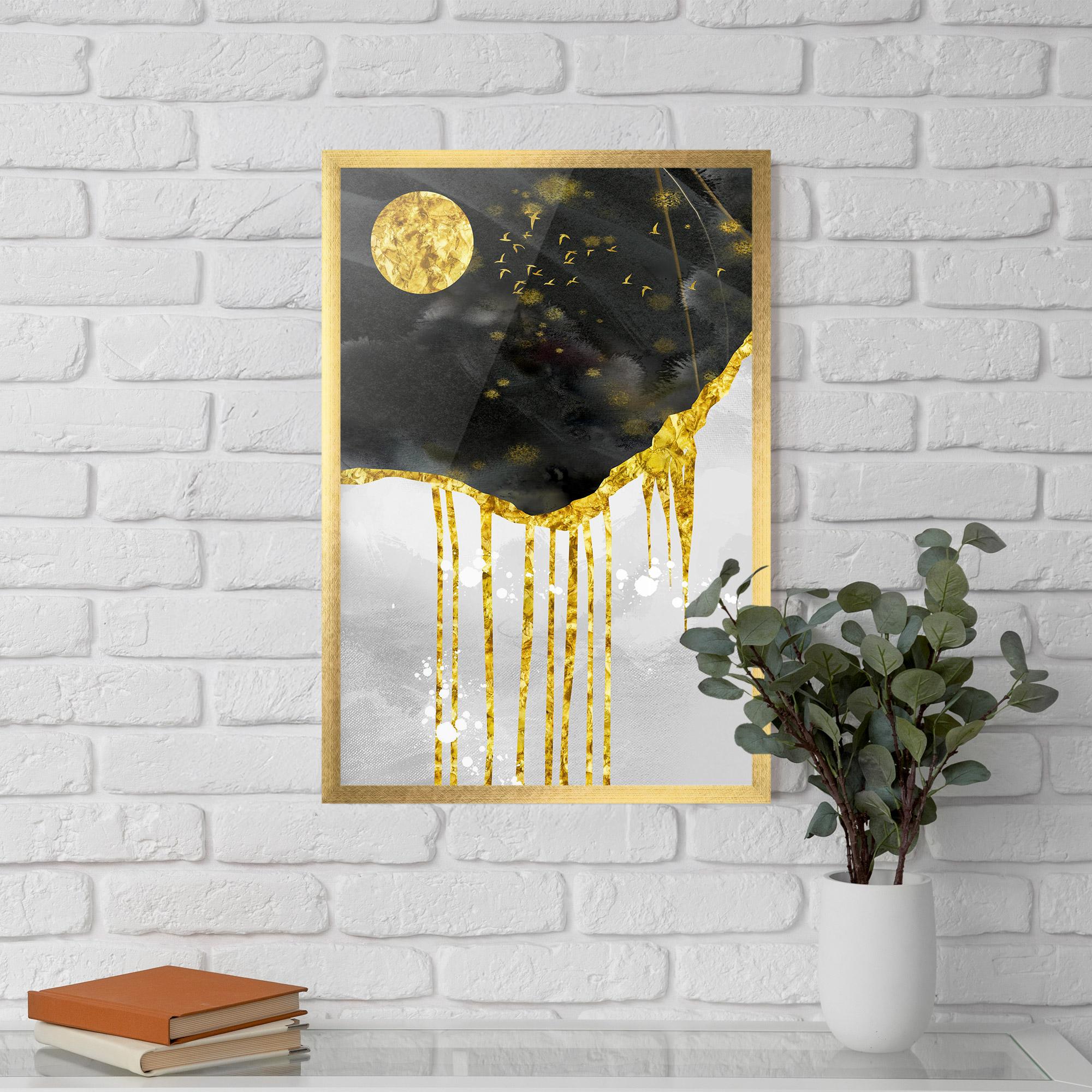 Gerahmte Poster Gold Moon And Birds mockup 5