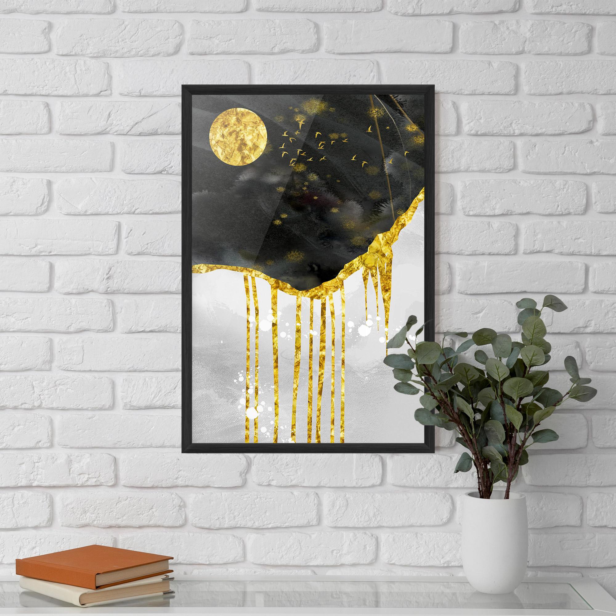 Gerahmte Poster Gold Moon And Birds mockup 5