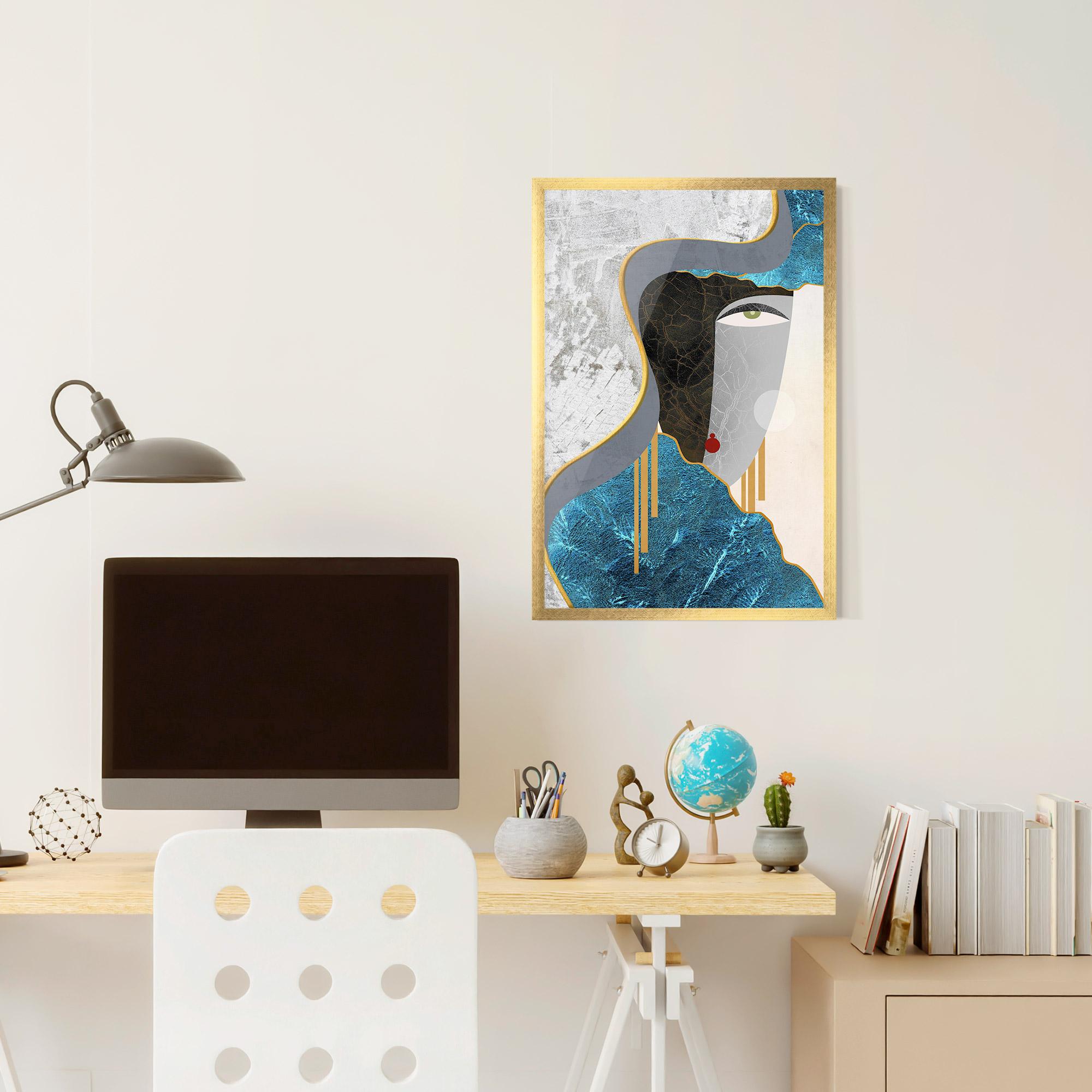 Gerahmte Poster Abstract Blue Face mockup 6