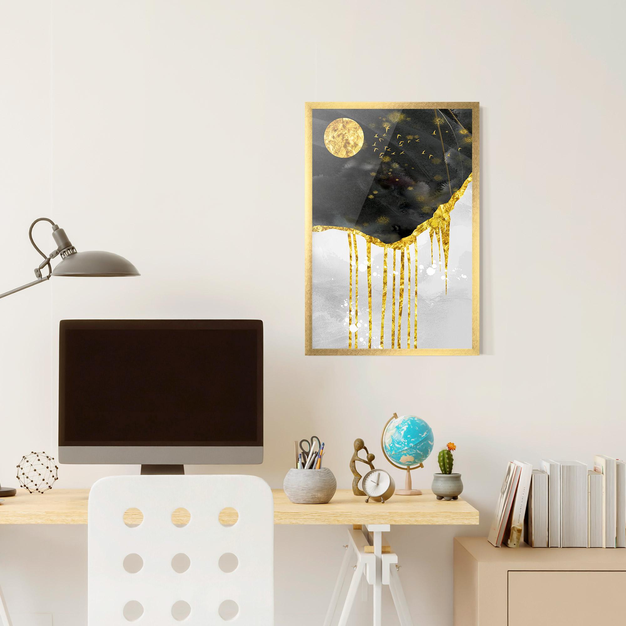 Gerahmte Poster Gold Moon And Birds mockup 6