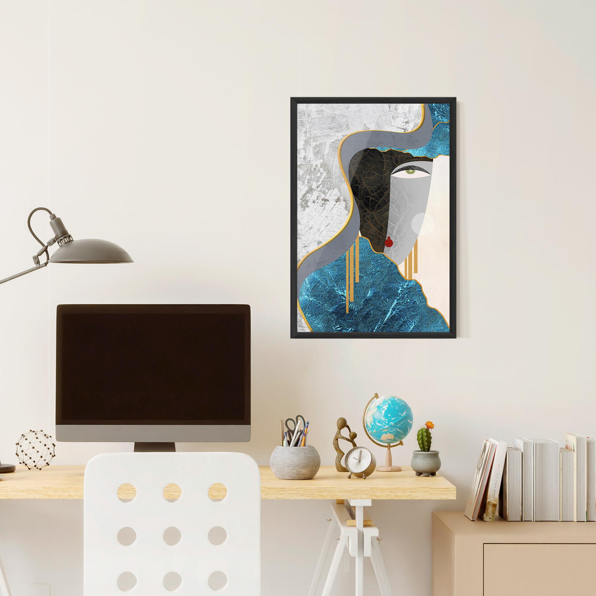 Gerahmte Poster Abstract Blue Face mockup 6