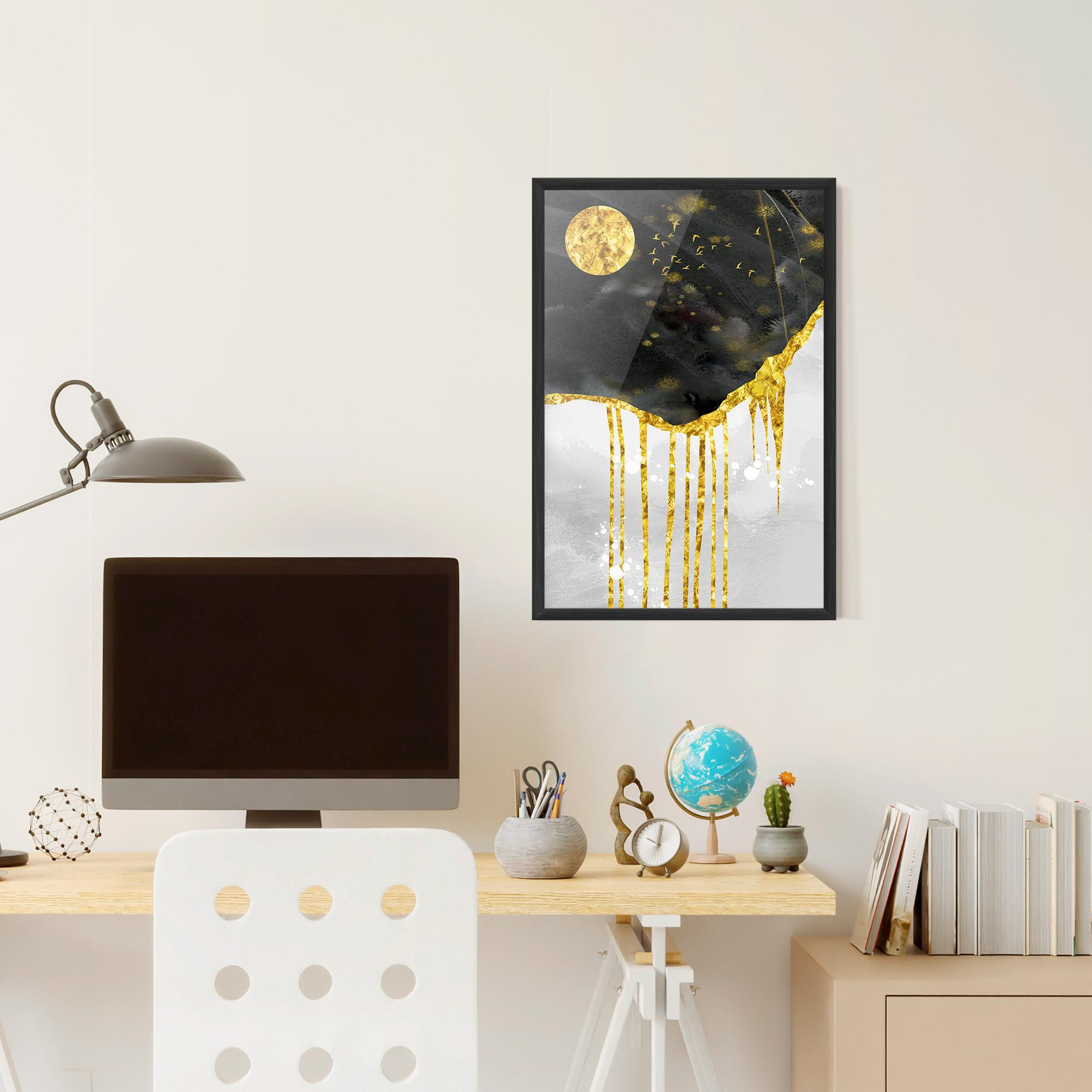 Gerahmte Poster Gold Moon And Birds mockup 6