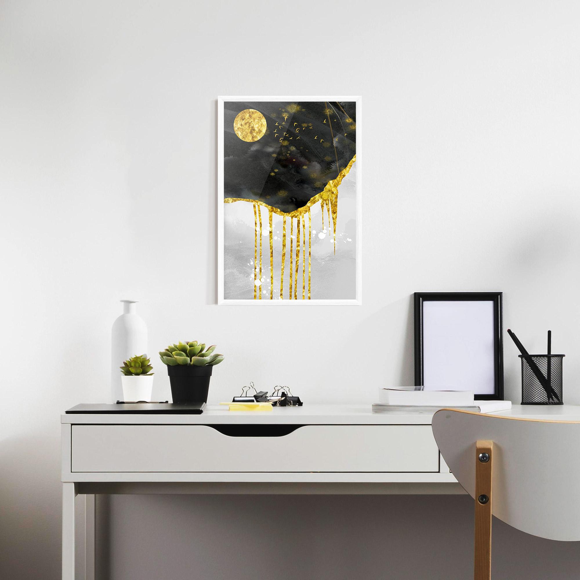 Gerahmte Poster Gold Moon And Birds mockup 7